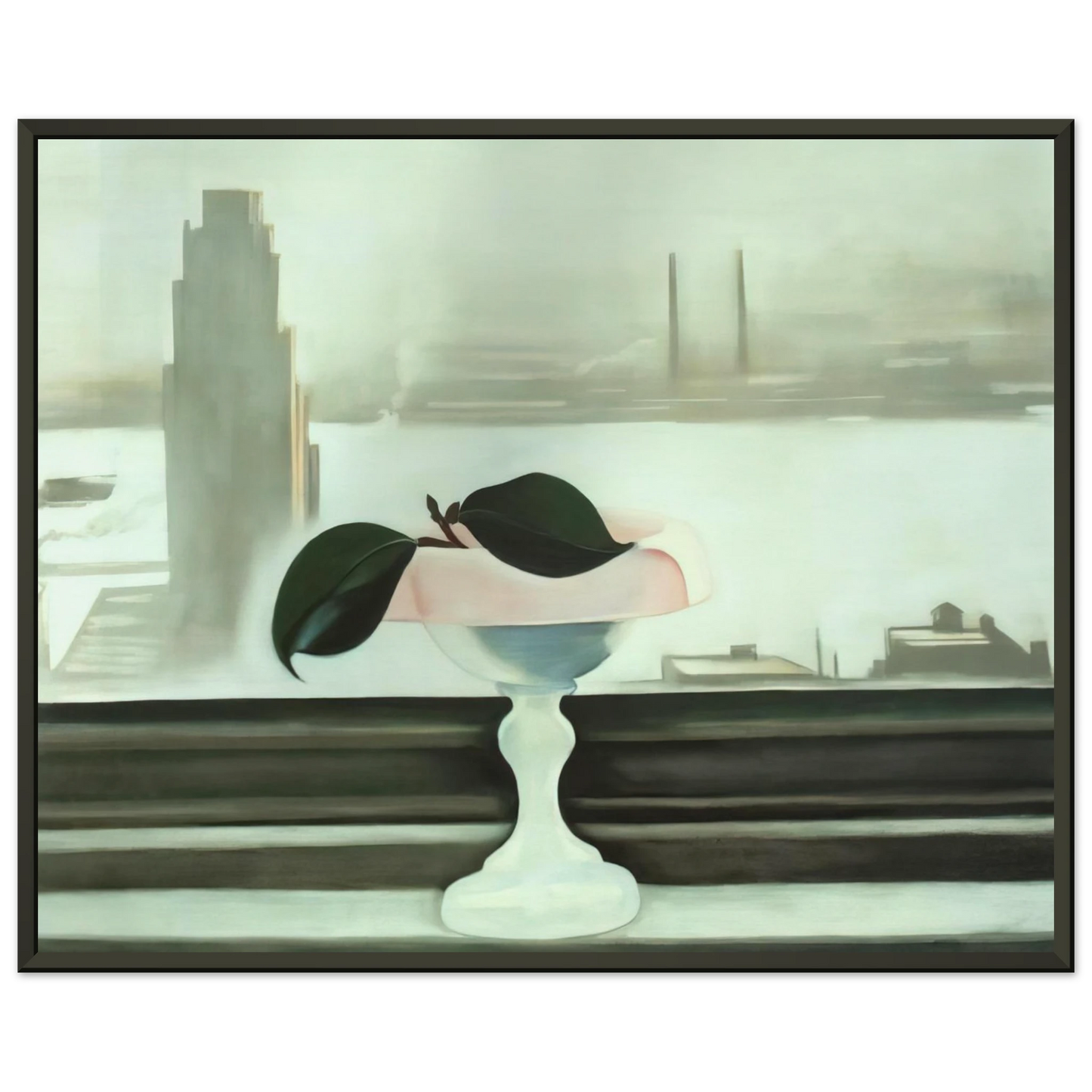 Georgia OKeeffe  Pink Dish and Green Leaves Framed Art Print  - Aluminum Frame - 60x80 cm / 24x32 inches