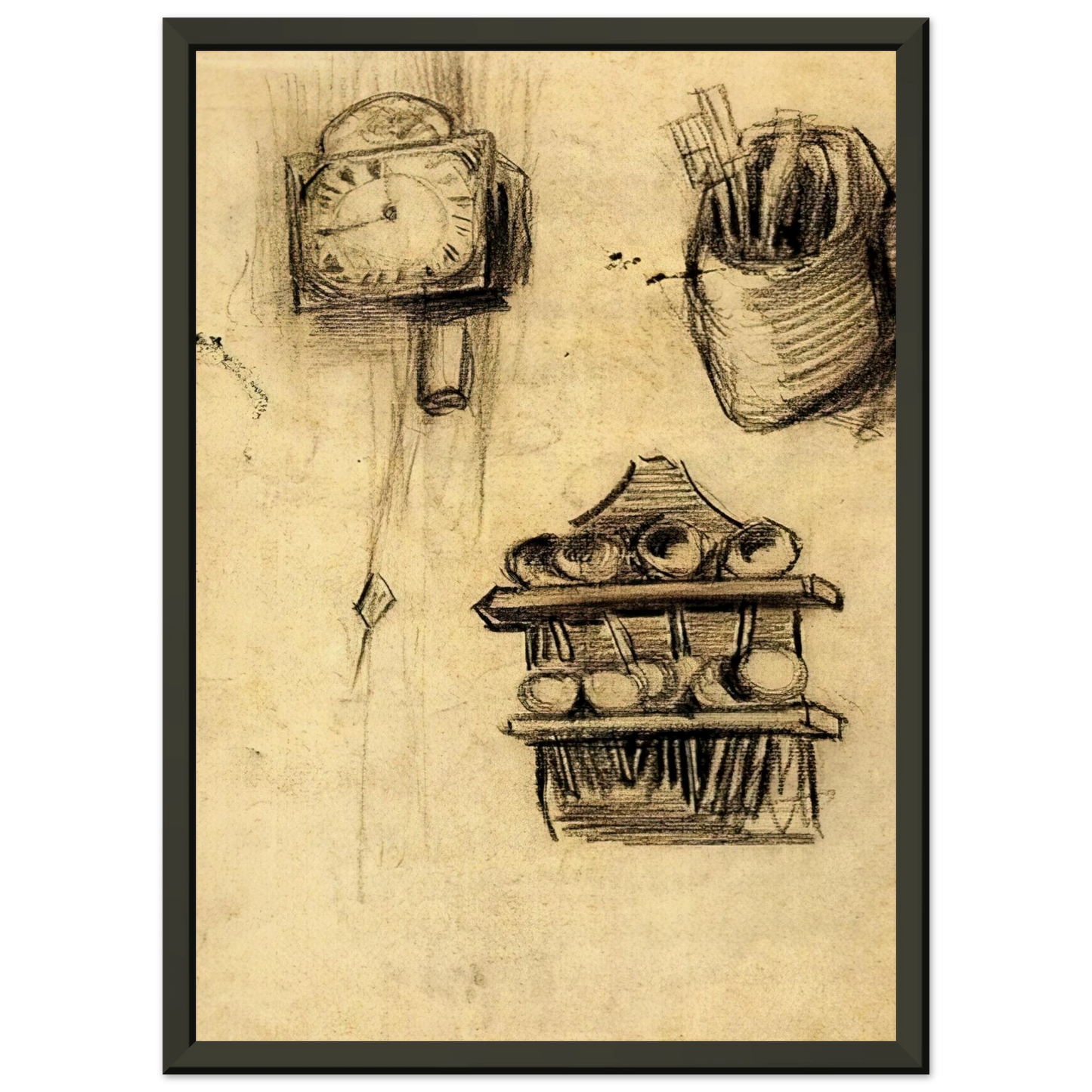 Wall artVincent van Gogh  Clock Clog with Cutlery and a Spoon Rack Framed Art Print  - Aluminum Frame - 60x80 cm / 24x32 inches