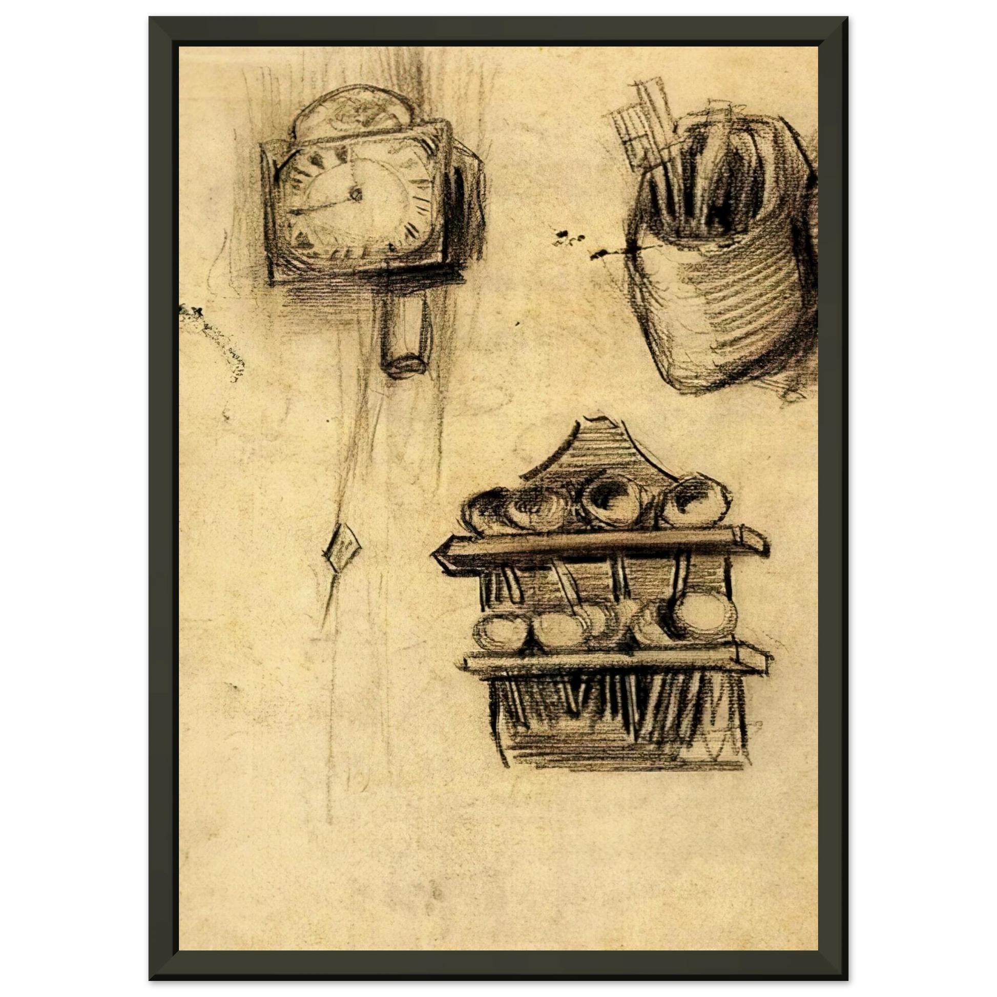 Wall artVincent van Gogh  Clock Clog with Cutlery and a Spoon Rack Framed Art Print  - Aluminum Frame - 60x80 cm / 24x32 inches