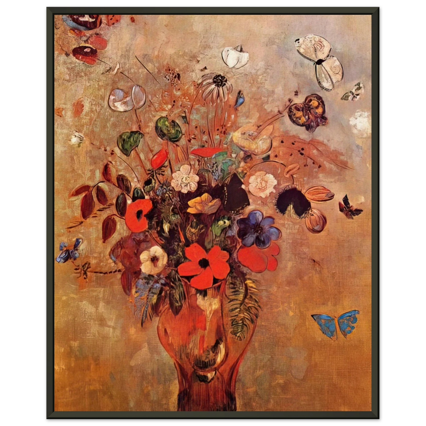 Odilon Redon  VASE WITH FLOWERS AND BUTTERFLIES Framed Art Print  - Aluminum Frame - 60x80 cm / 24x32 inches