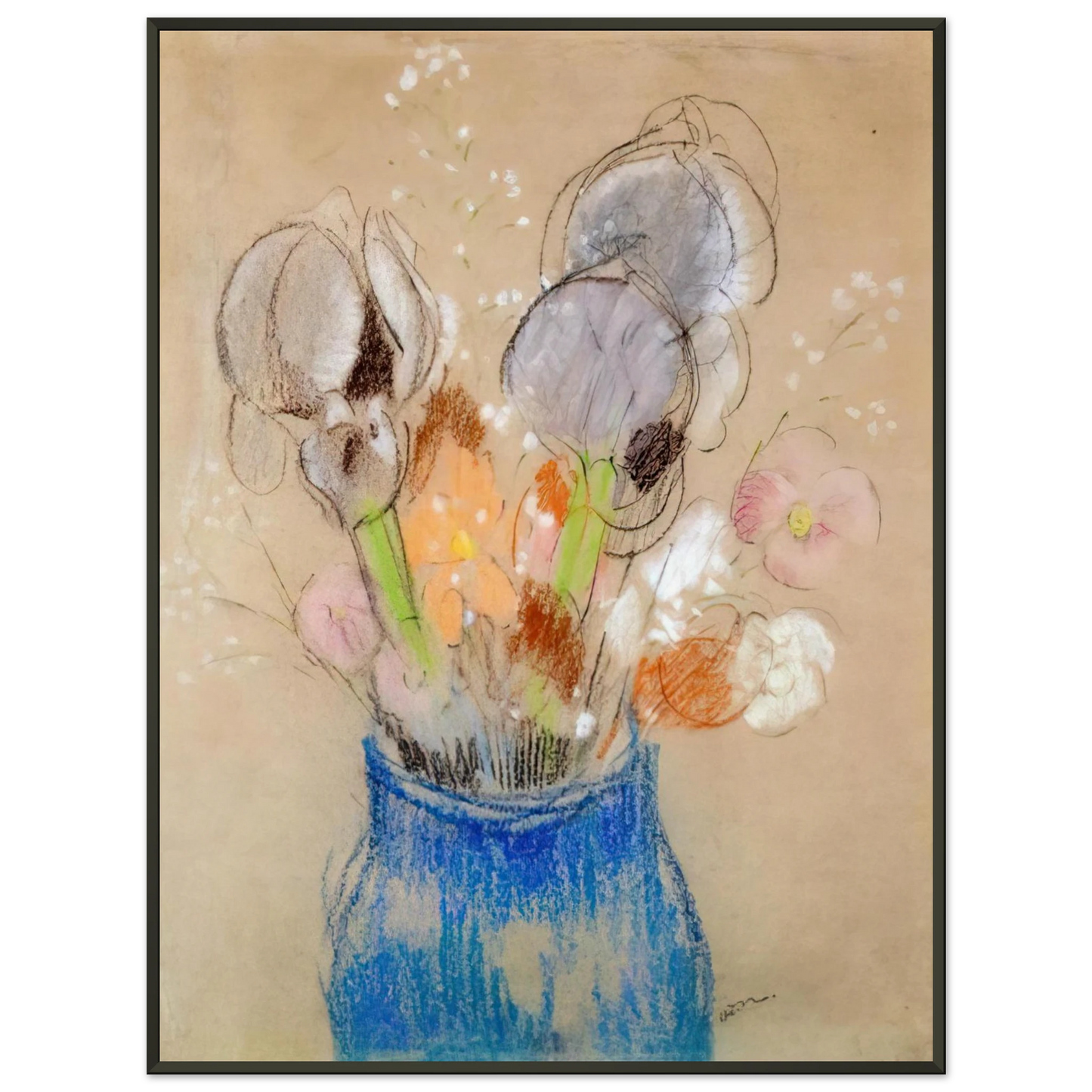 Odilon Redon  BOUQUET OF FLOWERS 4 Framed Art Print  - Aluminum Frame - 70x100 cm / 28x40 inches