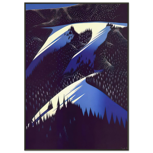 Eyvind Earle  Black Evergreen Forest Framed Art Print  - Aluminum Frame - 21x29.7 cm / 8x12"