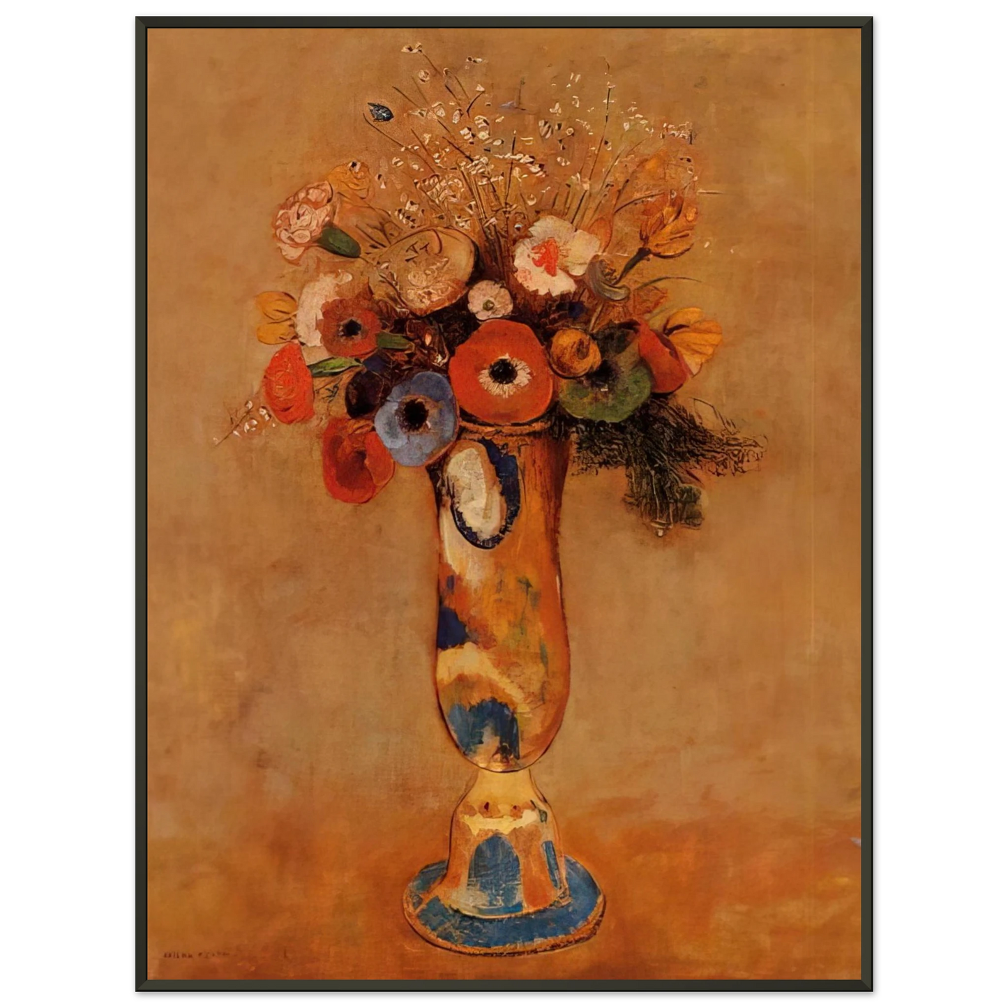 Odilon Redon  WILDFLOWERS IN A LONG NECKED VASE Framed Art Print  - Aluminum Frame - 70x100 cm / 28x40 inches