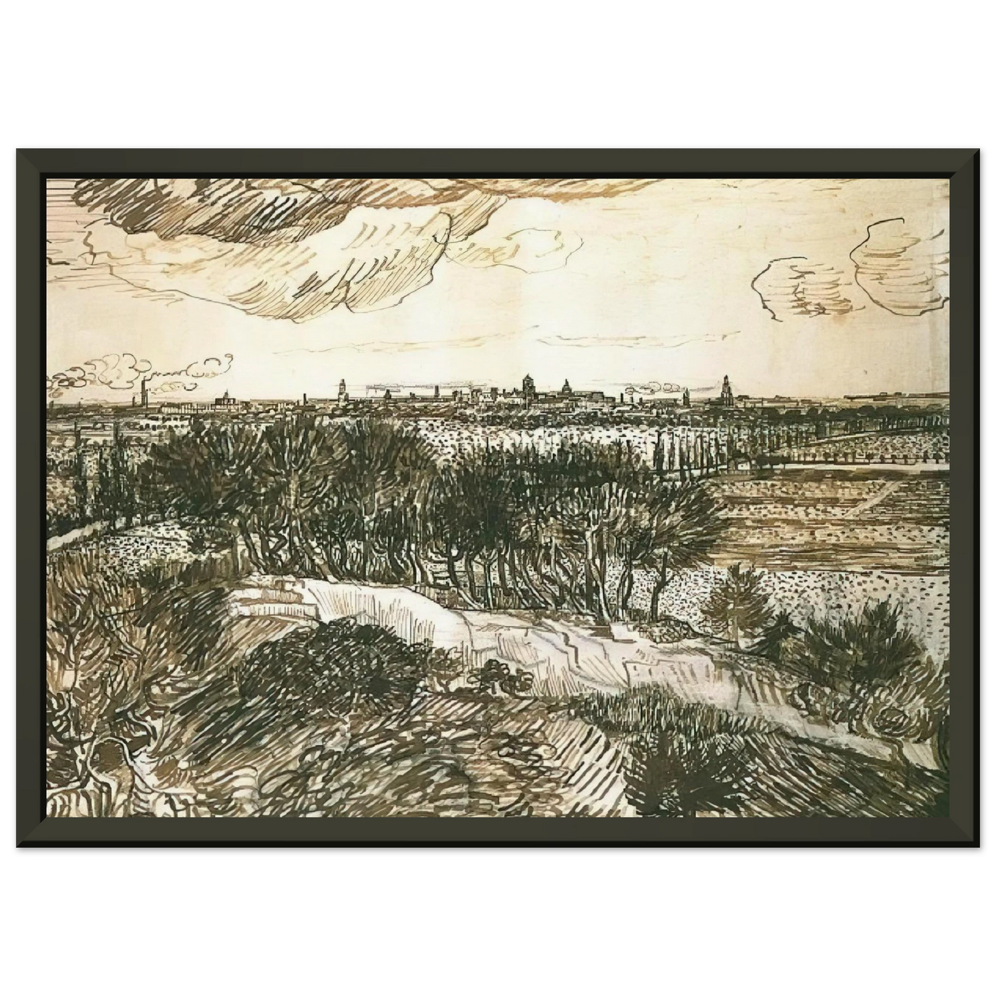 Vincent van Gogh  View of Arles from a Hill Framed Art Print  - Aluminum Frame - 70x100 cm / 28x40 inches