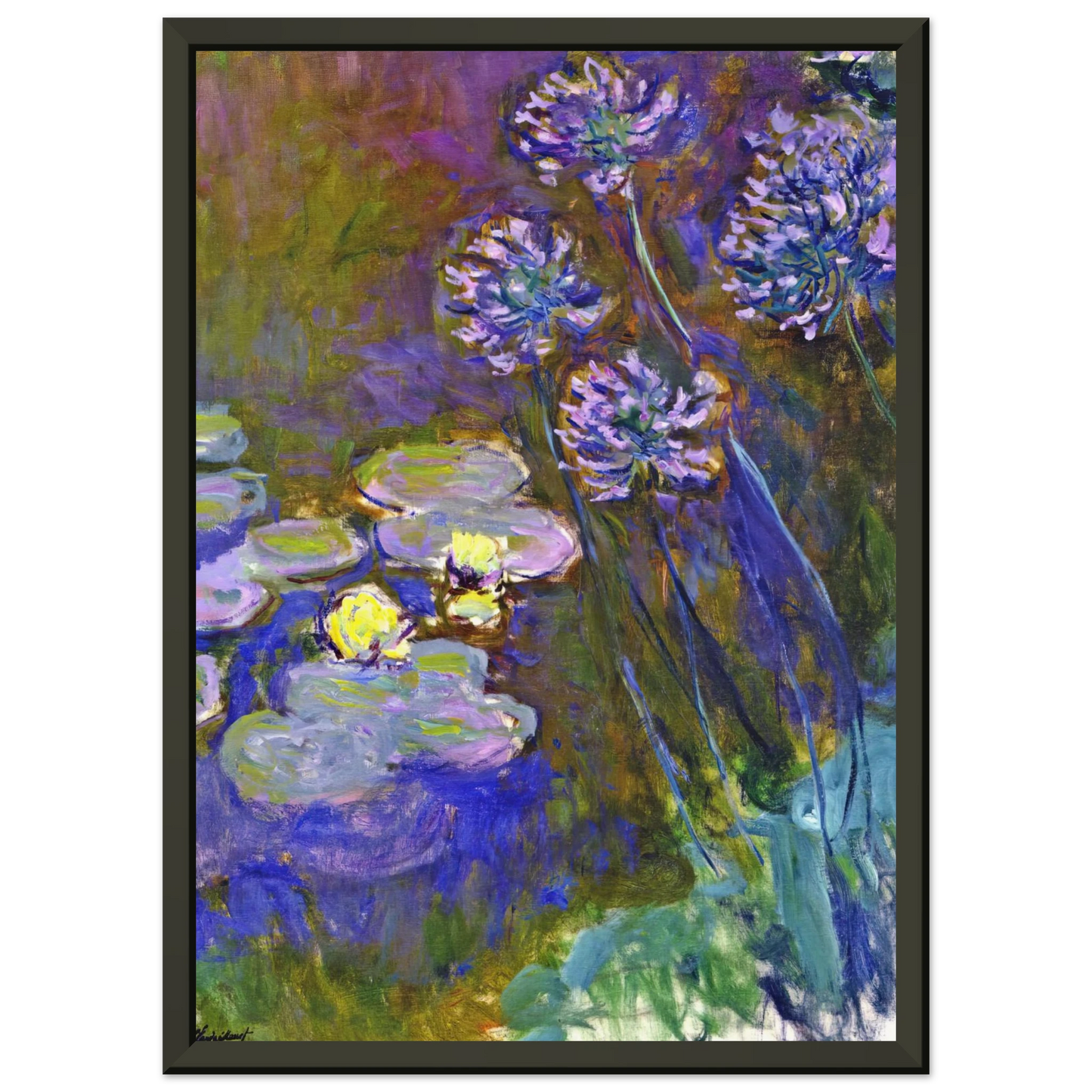 claude monet  Water Lilies and Agapanthus Framed Art Print  - Aluminum Frame - 70x100 cm / 28x40 inches
