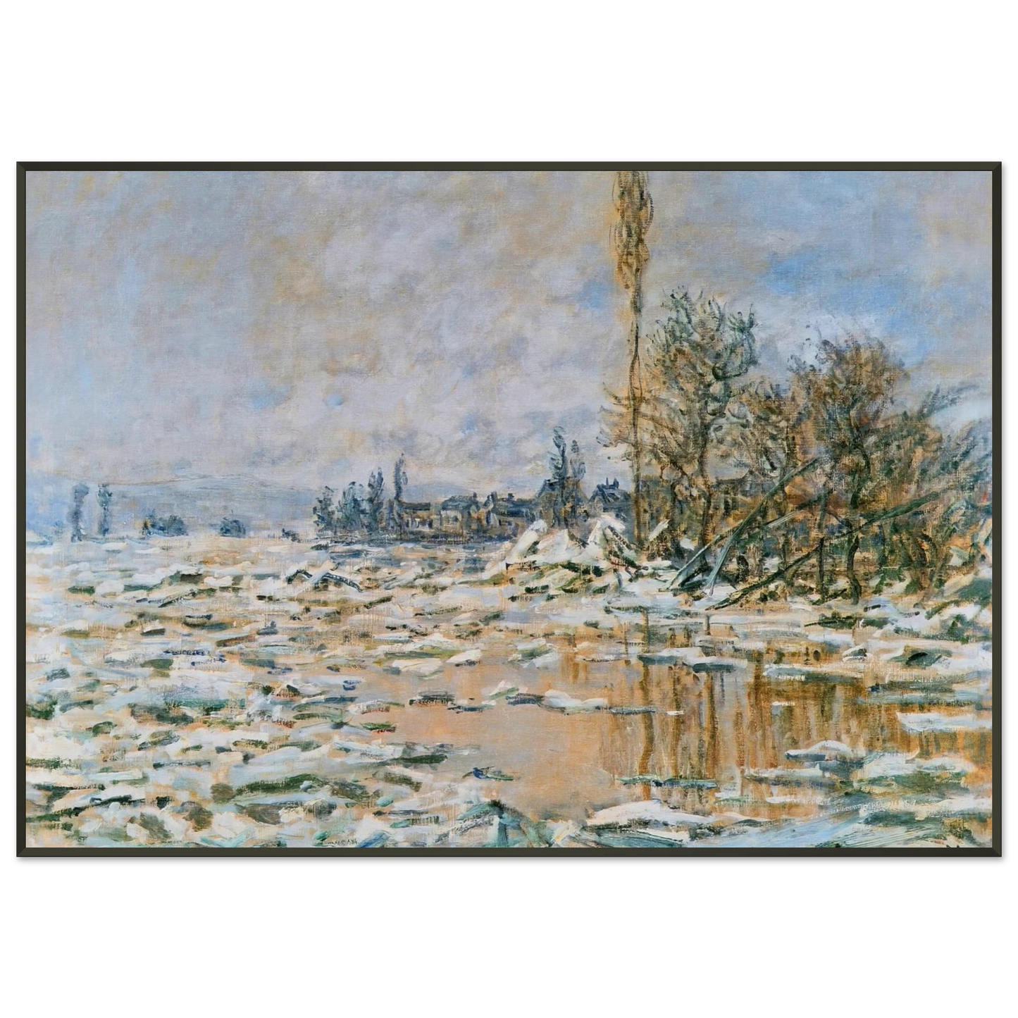 claude monet  Breakup of Ice Lavacourt Grey Weather Framed Art Print  - Aluminum Frame - 21x29.7 cm / 8x12"