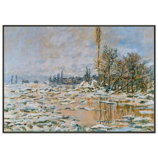 claude monet  Breakup of Ice Lavacourt Grey Weather Framed Art Print  - Aluminum Frame - 21x29.7 cm / 8x12"