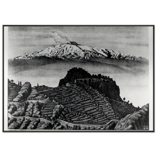 MC Escher  CASTEL MOLA AND MOUNT ETNA SICILY DECEMBER 1932 1932 Framed Art Print  - Aluminum Frame - 21x29.7 cm / 8x12"