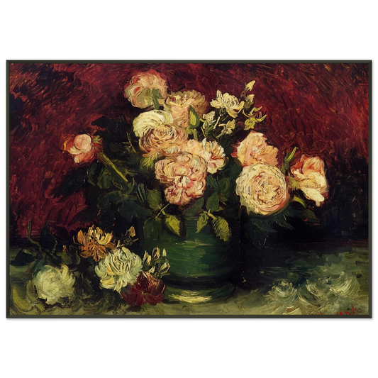 Vincent van Gogh  Bowl with Peonies and Roses Framed Art Print  - Aluminum Frame - 21x29.7 cm / 8x12"