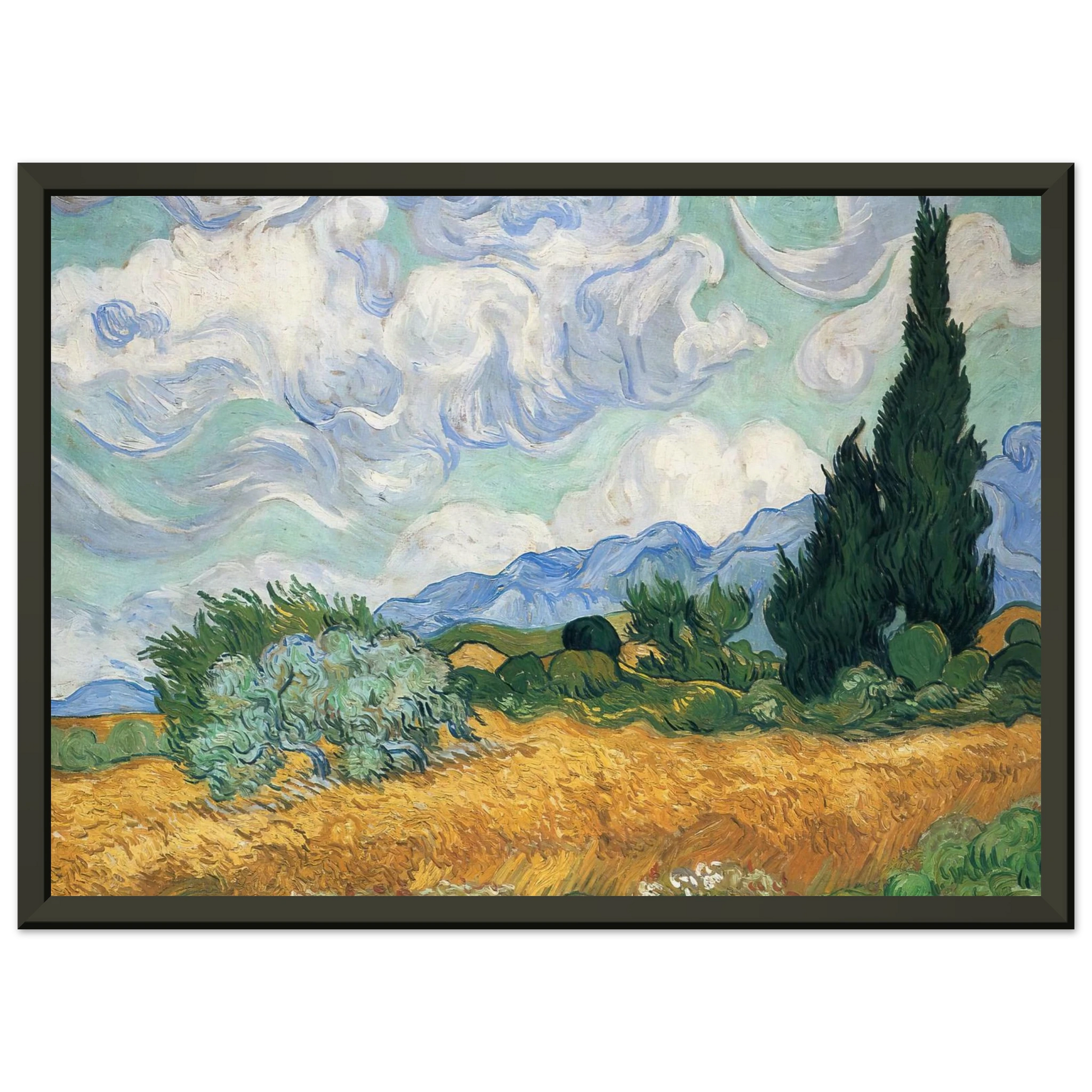 Vincent van Gogh  Wheatfield with cypress tree Framed Art Print  - Aluminum Frame - 70x100 cm / 28x40 inches