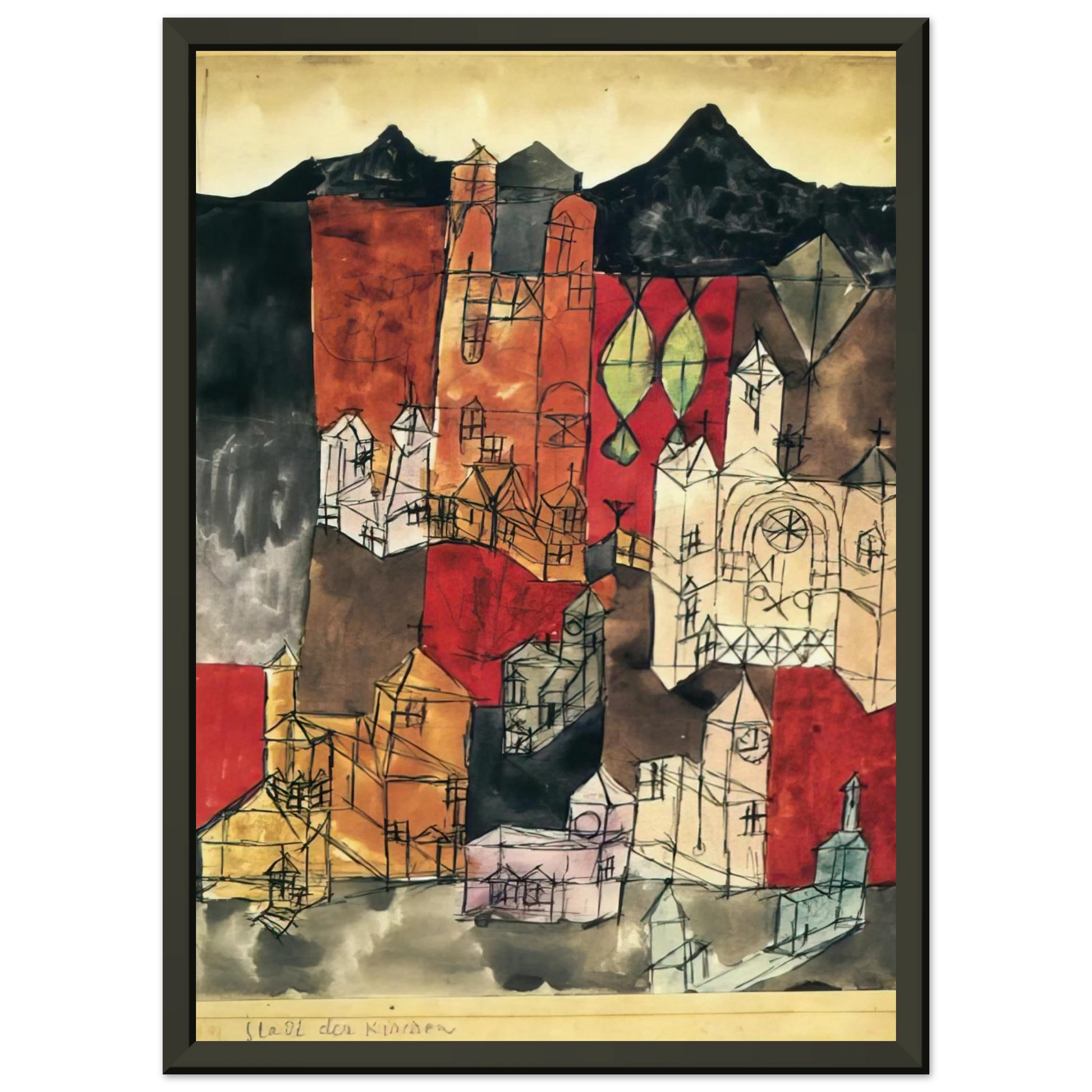 Paul Klee  CITY OF CHURCHES 1918 Framed Art Print  - Aluminum Frame - 60x80 cm / 24x32 inches