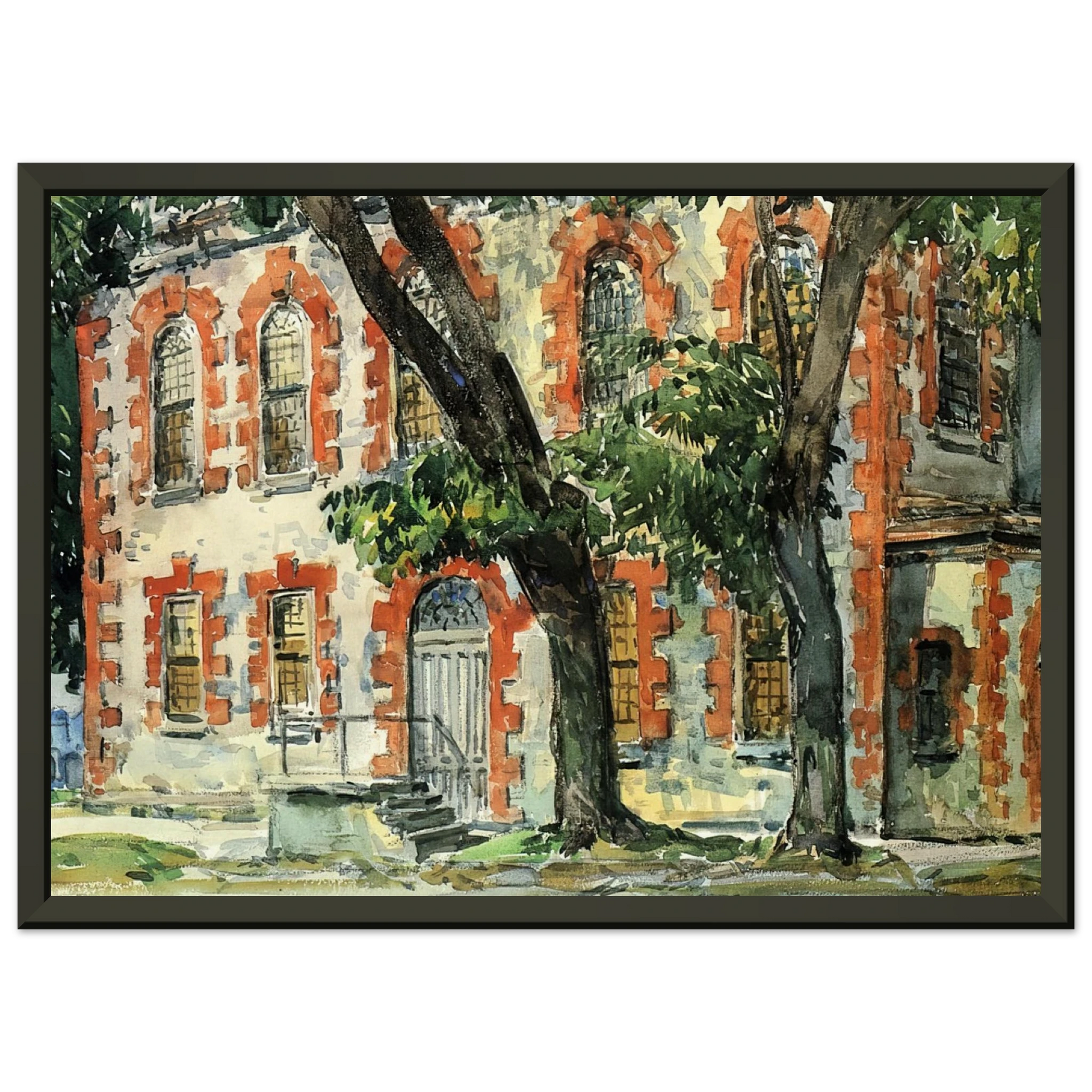 Childe Hassam  Old Dutch Building Fishkill New York Framed Art Print  - Aluminum Frame - 70x100 cm / 28x40 inches