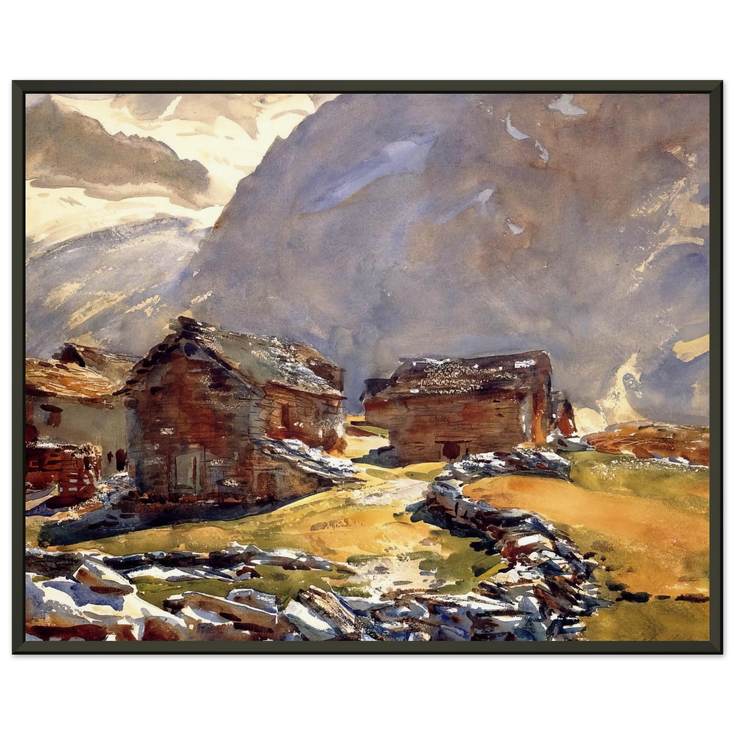 John Singer Sargent  Simplon Pass Chalets Framed Art Print  - Aluminum Frame - 40x50 cm / 16x20 inches