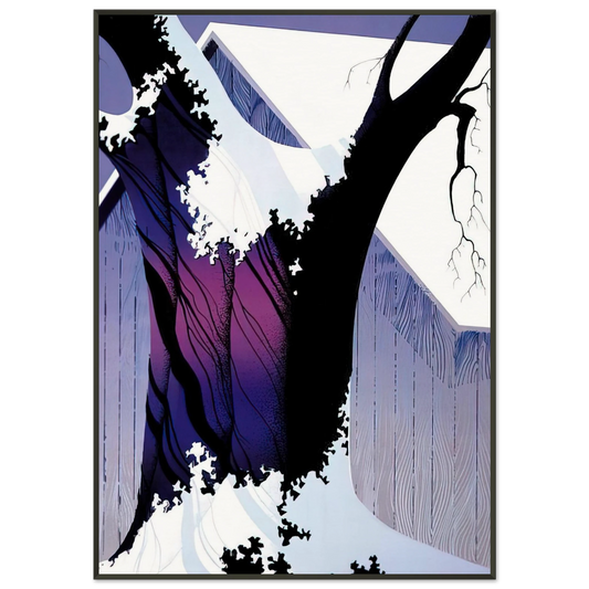 Eyvind Earle  Violet Tree and Barn Framed Art Print  - Aluminum Frame - 21x29.7 cm / 8x12"