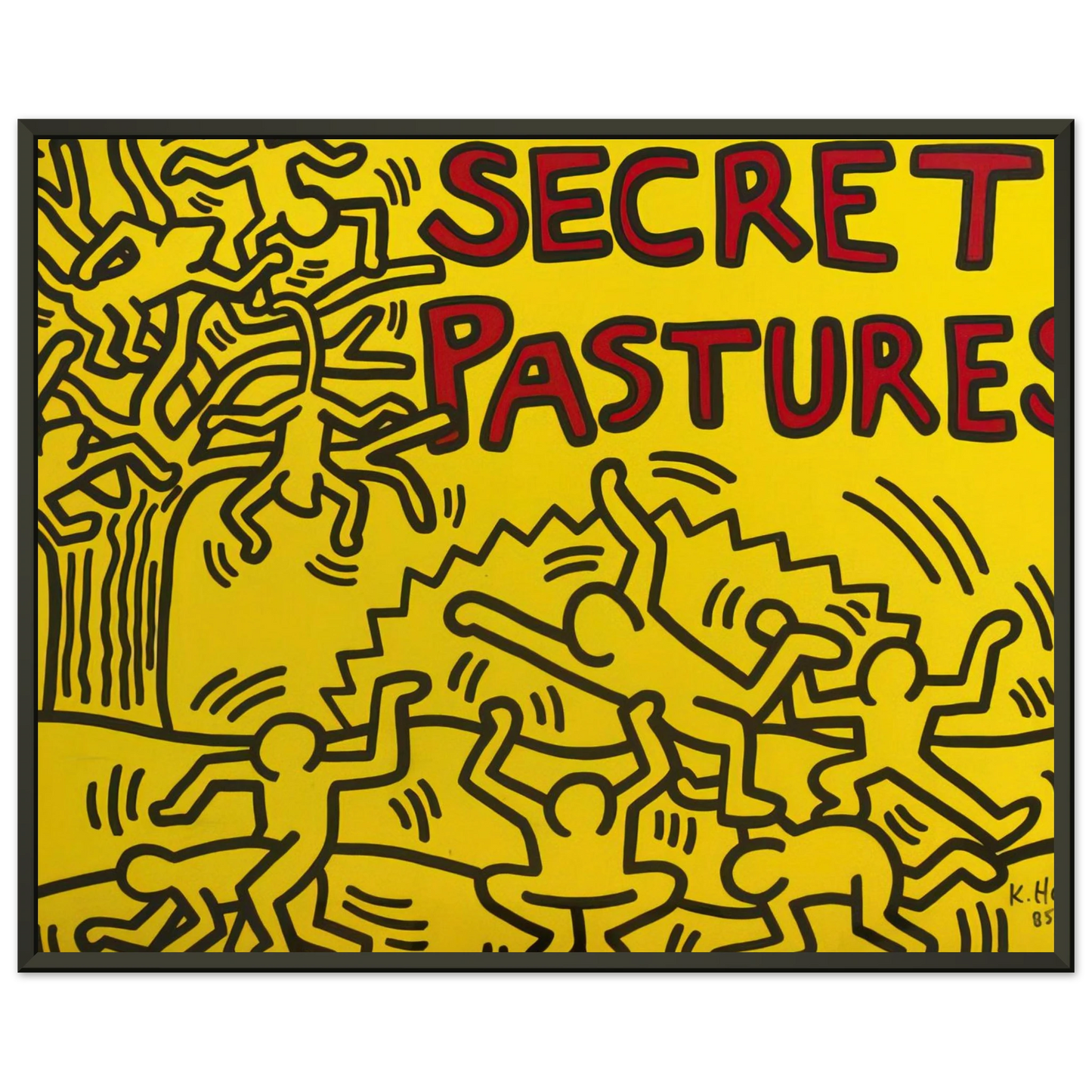 Keith Haring  A POSTER FOR THE BILL T JONES AND ARNIE ZANE PERFORMANCE PIECE SECRET PASTURES 1984 Framed Art Print  - Aluminum Frame - 40x50 cm / 16x20 inches