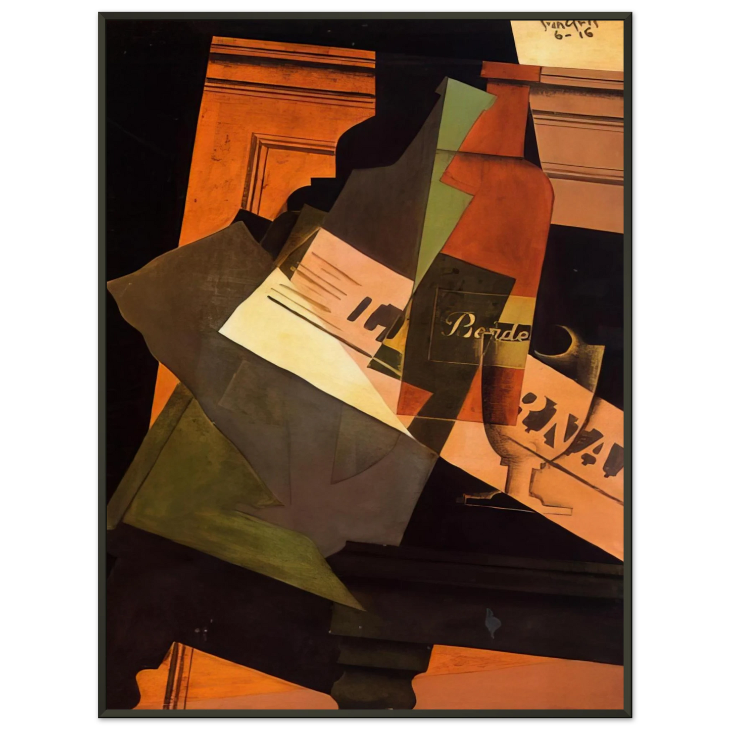 Juan Gris  BOTTLE GLASS AND NEWSPAPER Framed Art Print  - Aluminum Frame - 40x50 cm / 16x20 inches