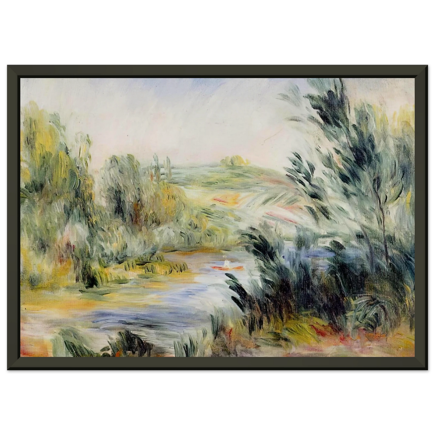 PierreAuguste Renoir  The Banks of a River Rower in a Boat Framed Art Print  - Aluminum Frame - 40x50 cm / 16x20 inches