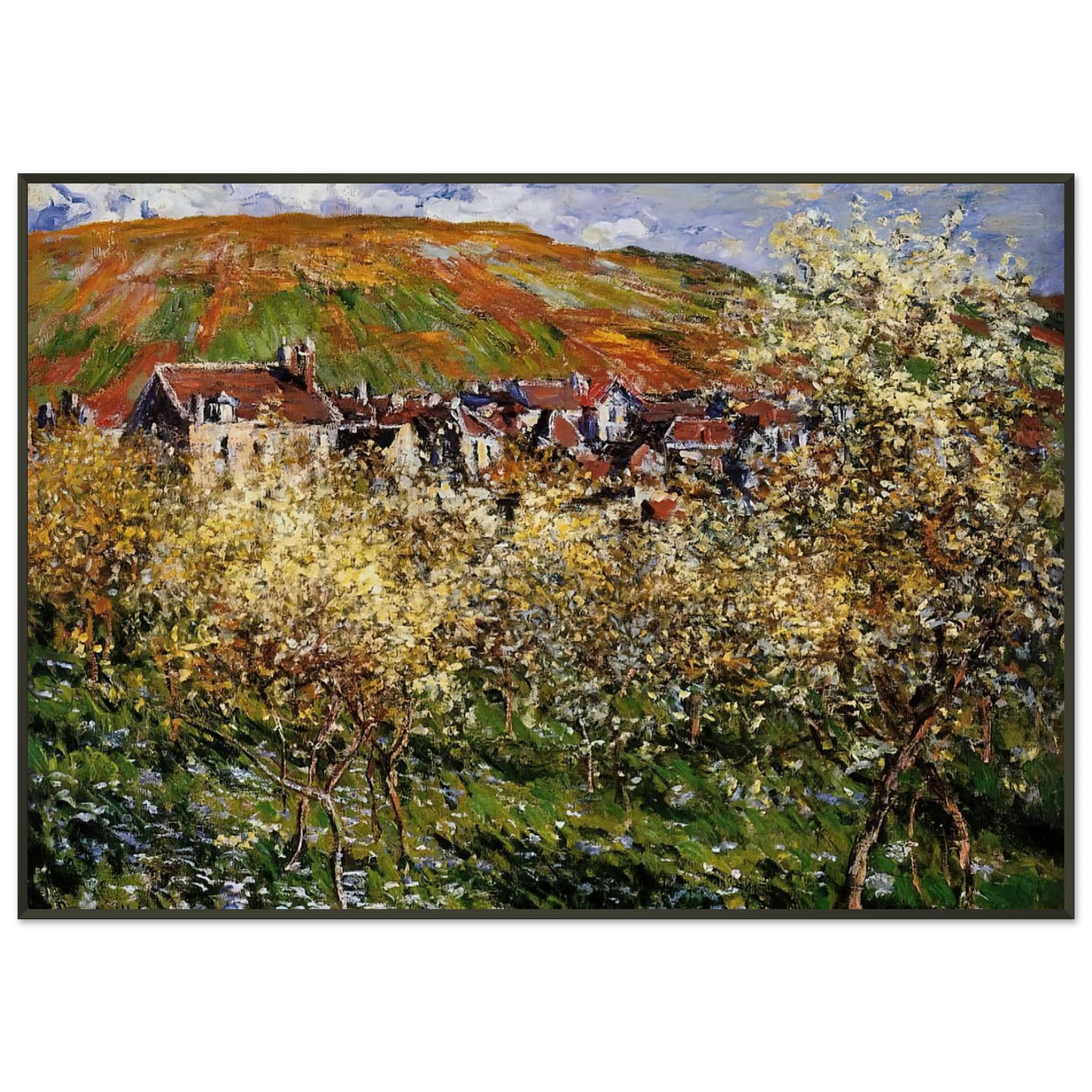 claude monet  Plum Trees in Blossom at Vetheuil Framed Art Print  - Aluminum Frame - 21x29.7 cm / 8x12"