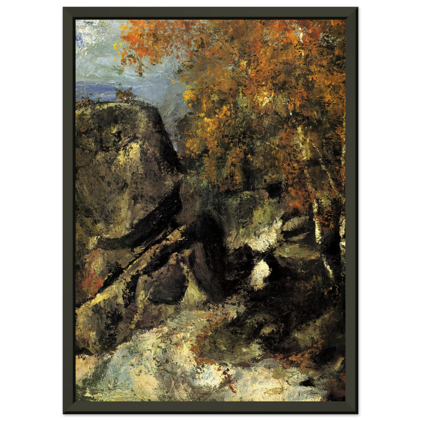 Paul Cezanne  Rock in the Forest of Fontainbleau Framed Art Print  - Aluminum Frame - 40x50 cm / 16x20 inches