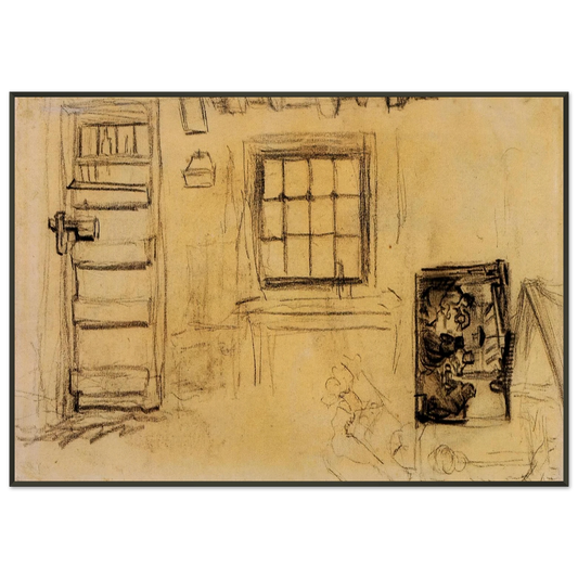 Vincent van Gogh  Studies of the Interior of a Cottage and a Sketch of The Potato Eaters Framed Art Print  - Aluminum Frame - 21x29.7 cm / 8x12"