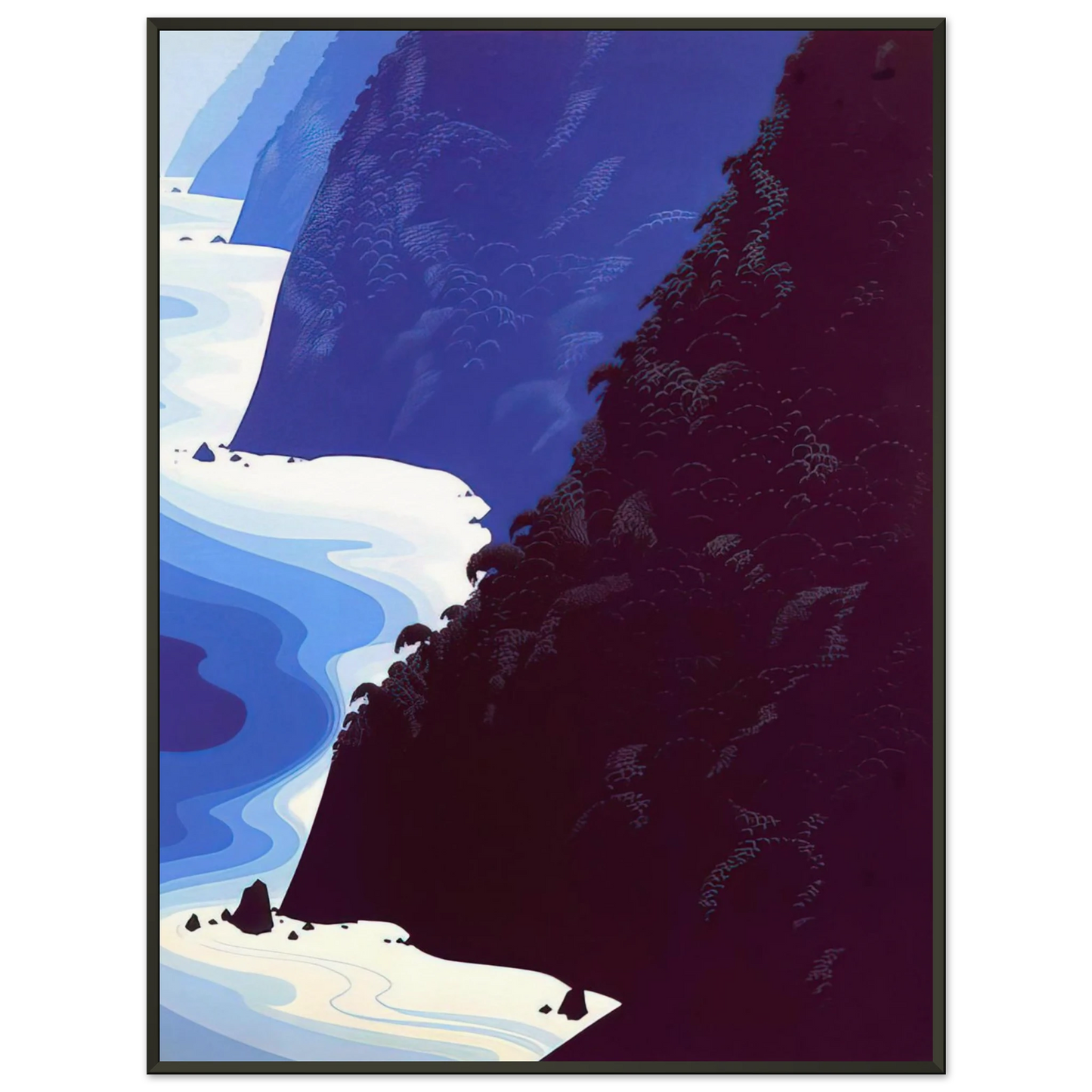 Eyvind Earle  Blue Big Sur Framed Art Print  - Aluminum Frame - 70x100 cm / 28x40 inches