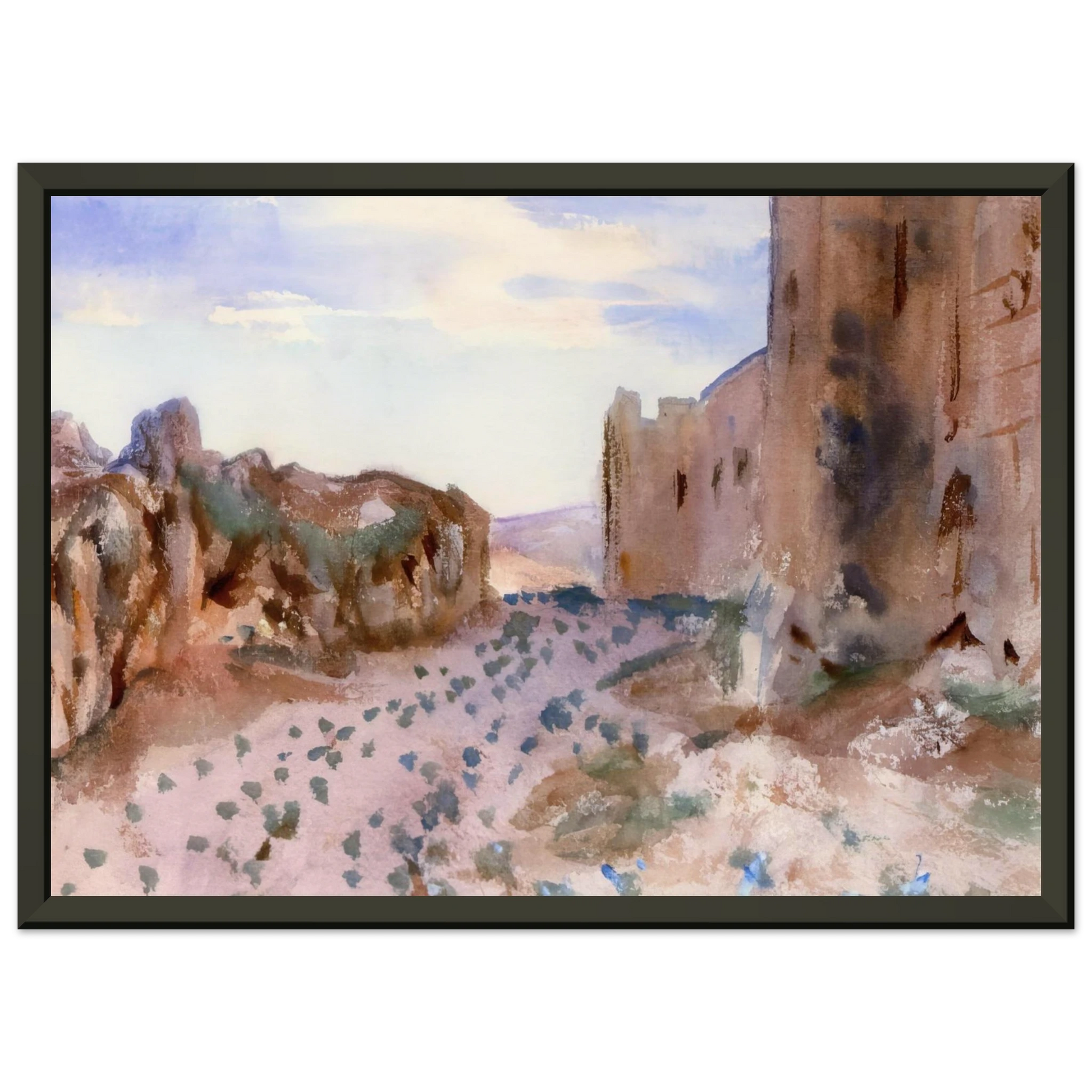 John Singer Sargent  Fortress Roads and Rocks Framed Art Print  - Aluminum Frame - 40x50 cm / 16x20 inches