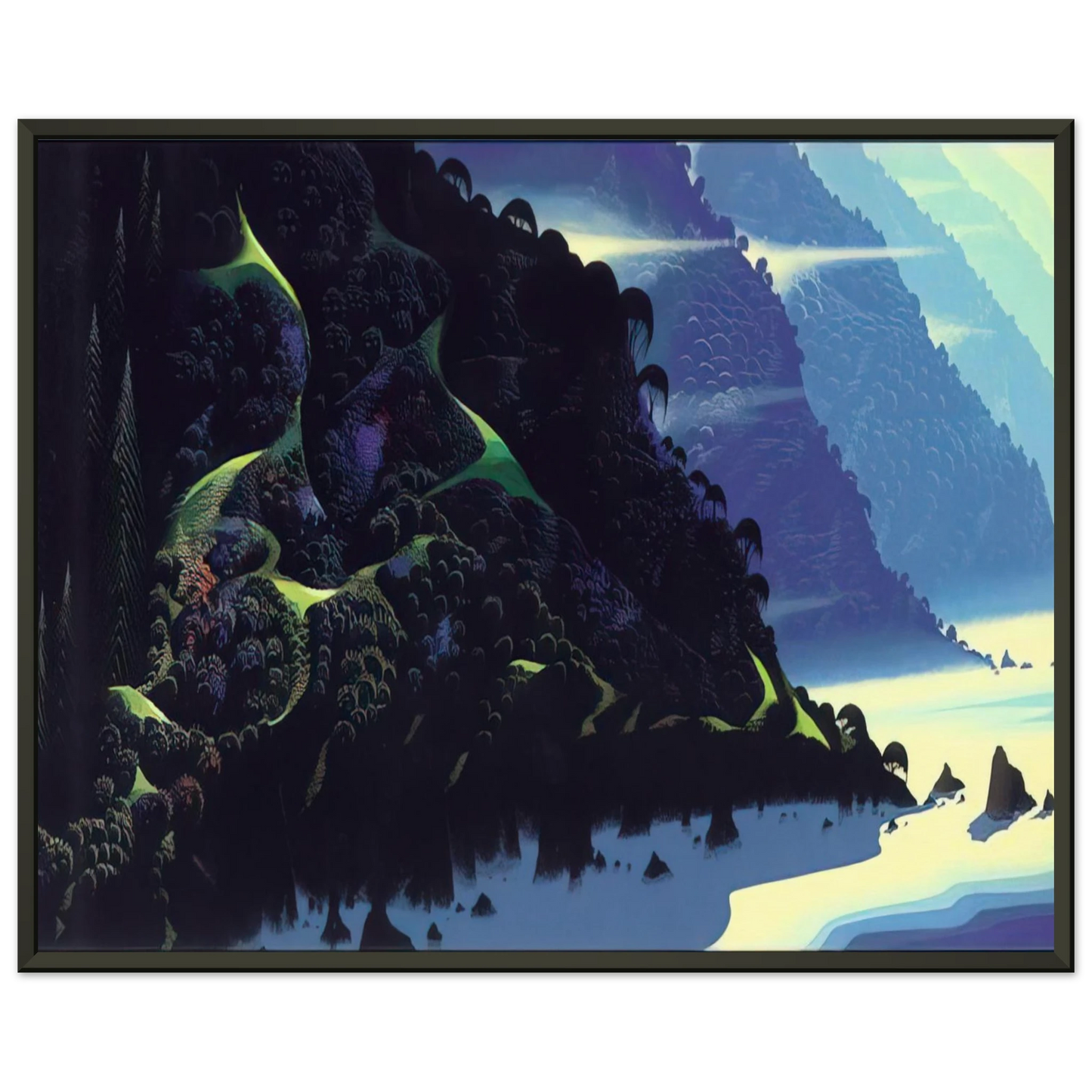 Eyvind Earle  Blue Coastline Framed Art Print  - Aluminum Frame - 60x80 cm / 24x32 inches