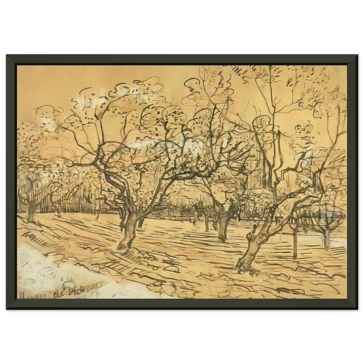 Vincent van Gogh  Orchard with Blossoming Plum Trees The White Orchard Framed Art Print  - Aluminum Frame - 60x80 cm / 24x32 inches