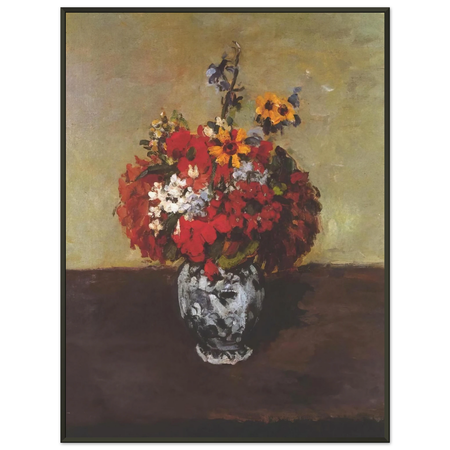Paul Cezanne  Dahlias In A Delft Vase Framed Art Print  - Aluminum Frame - 70x100 cm / 28x40 inches