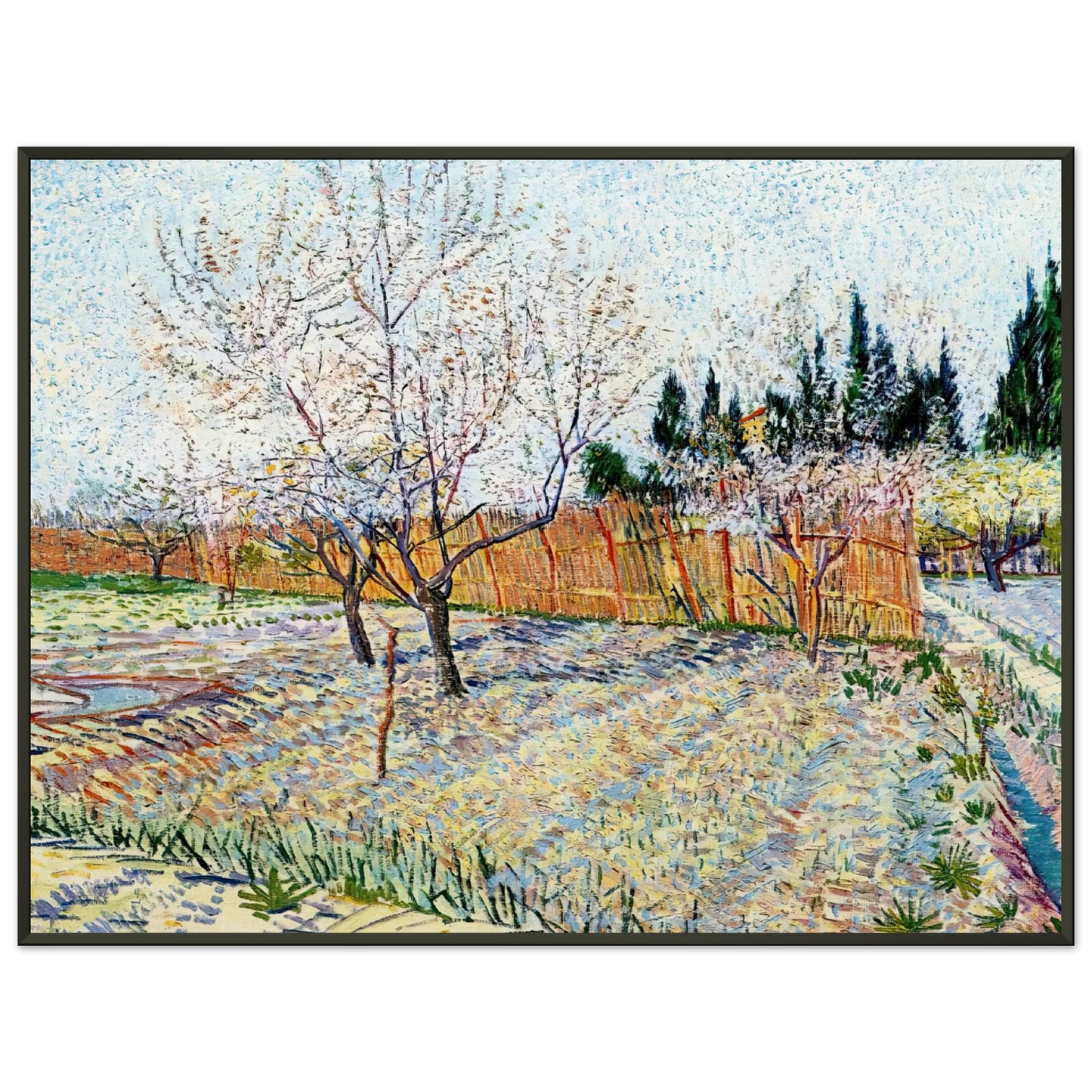 Vincent van Gogh  Orchard with Peach Trees in Blossom Framed Art Print  - Aluminum Frame - 70x100 cm / 28x40 inches