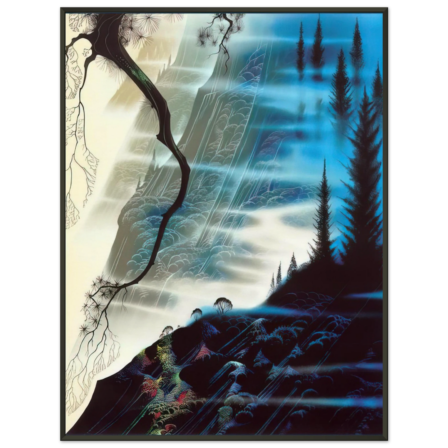 Eyvind Earle  Sea Cliffs and Redwoods Framed Art Print  - Aluminum Frame - 40x50 cm / 16x20 inches