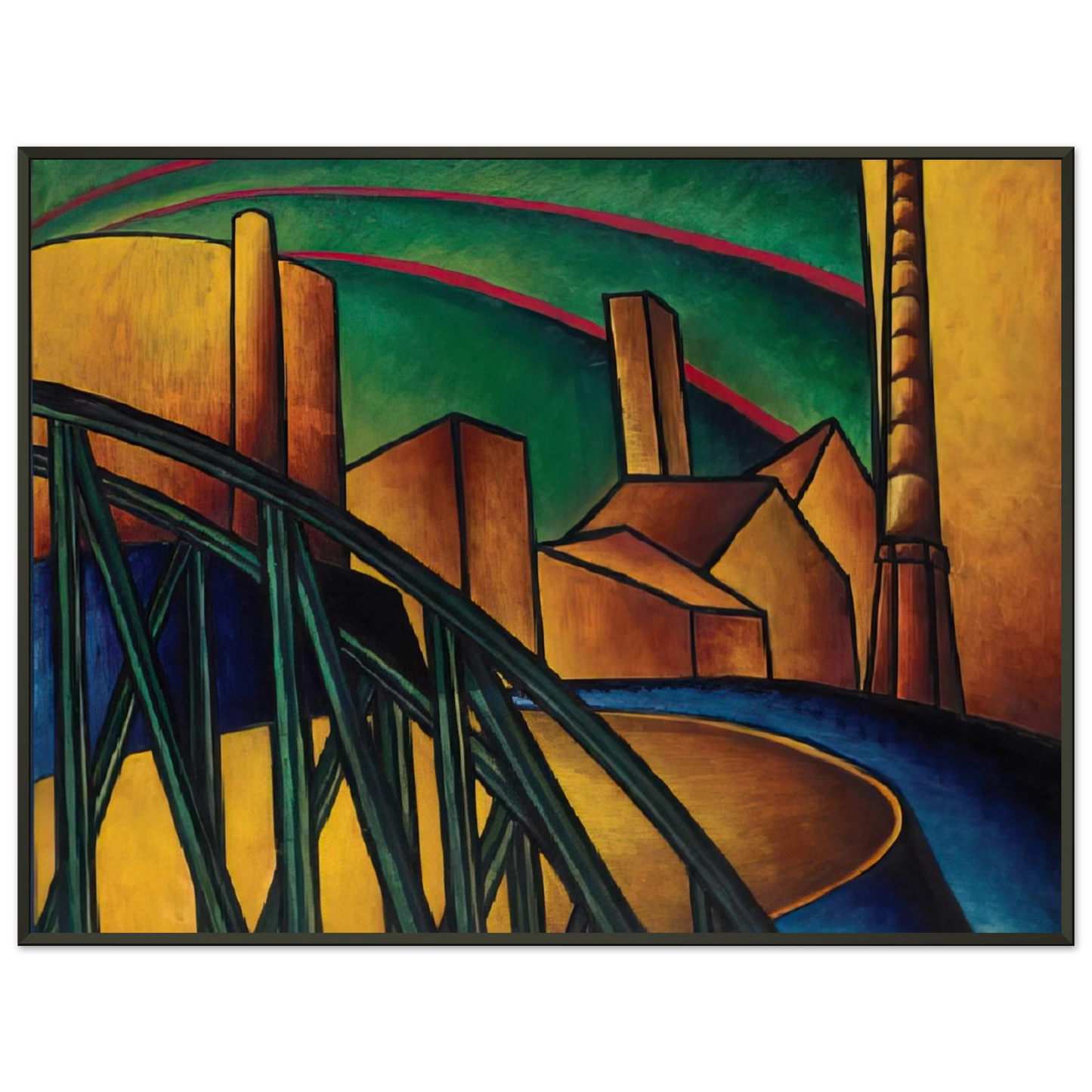 Laszlo MoholyNagy  Landscape with Bridge at Obuda Hajogyar Framed Art Print  - Aluminum Frame - 60x80 cm / 24x32 inches
