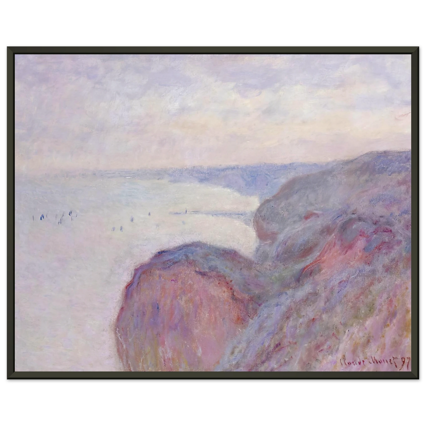 claude monet  Cliff near Dieppe Overcast Skies Framed Art Print  - Aluminum Frame - 40x50 cm / 16x20 inches