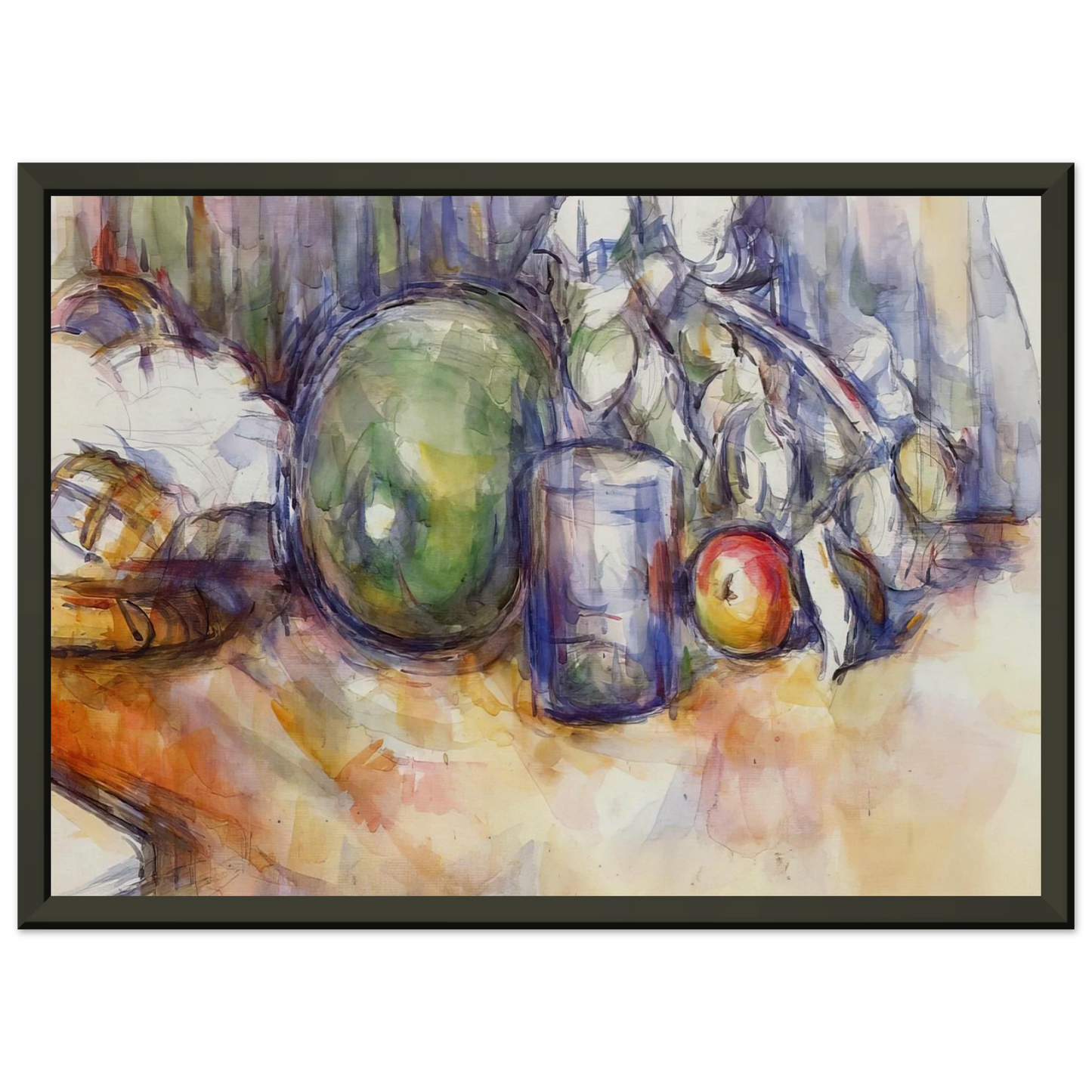Paul Cezanne  Still Life with Green Melon Framed Art Print  - Aluminum Frame - 40x50 cm / 16x20 inches