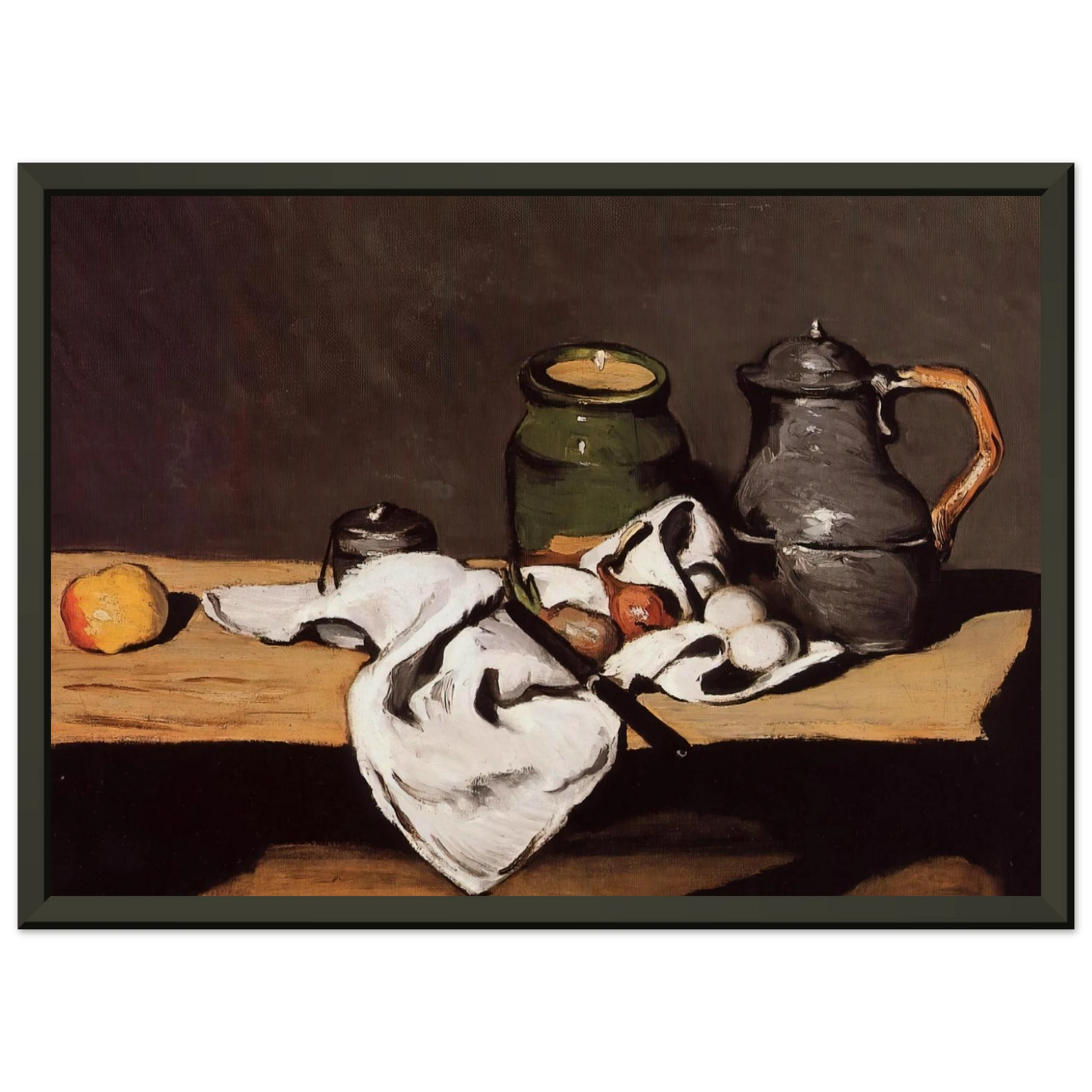 Paul Cezanne  Still Life with Green Pot and Pewter Jug Framed Art Print  - Aluminum Frame - 40x50 cm / 16x20 inches