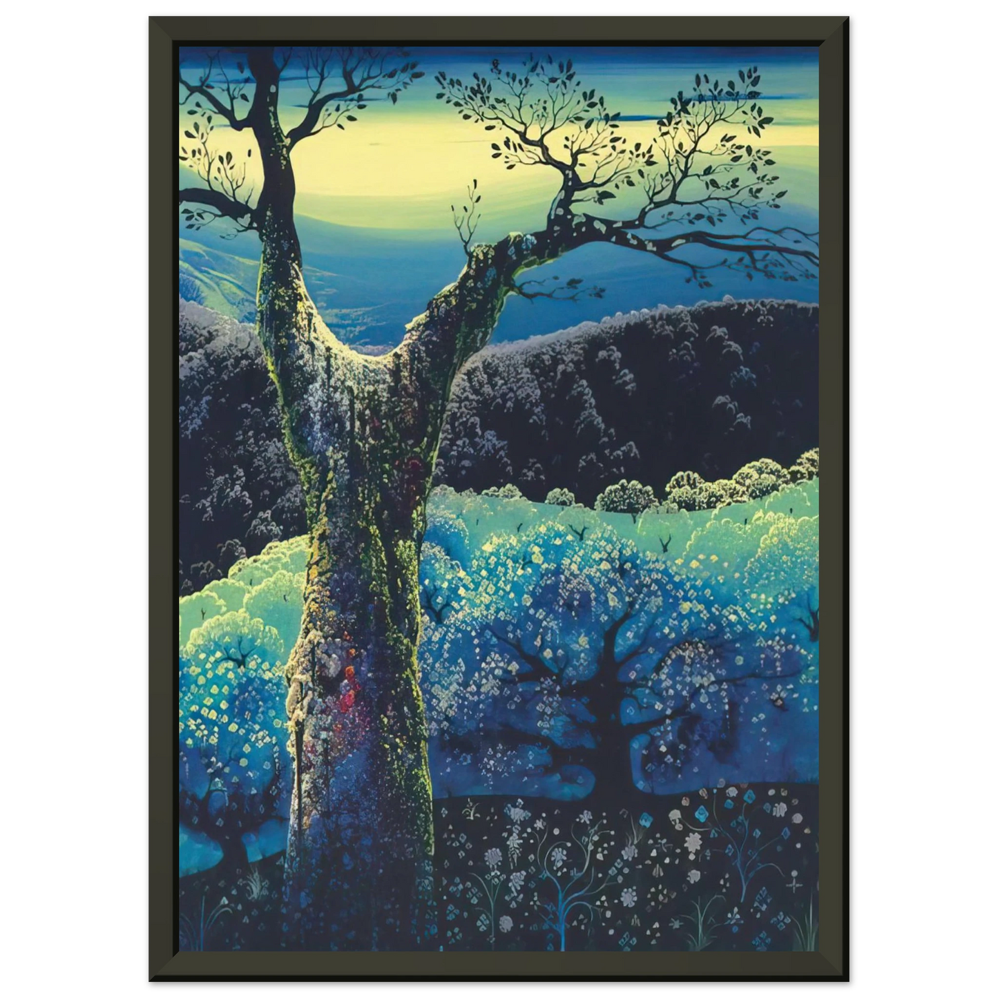 Eyvind Earle  Orchard in Bloom Framed Art Print  - Aluminum Frame - 40x50 cm / 16x20 inches