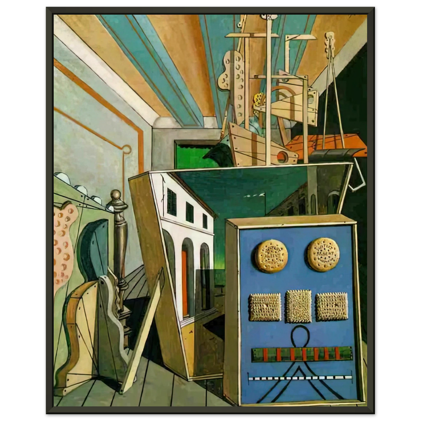 Giorgio de Chirico  METAPHYSICAL INTERIOR WITH BISCUITS 1916 Framed Art Print  - Aluminum Frame - 70x100 cm / 28x40 inches