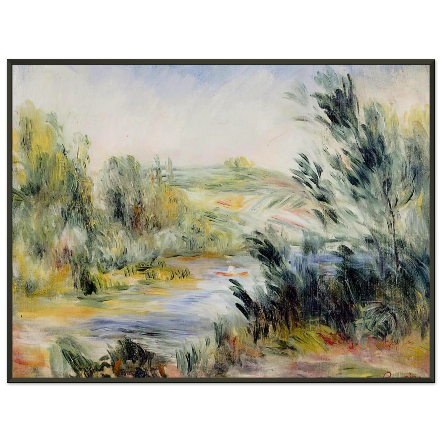 PierreAuguste Renoir  The Banks of a River Rower in a Boat Framed Art Print  - Aluminum Frame - 70x100 cm / 28x40 inches