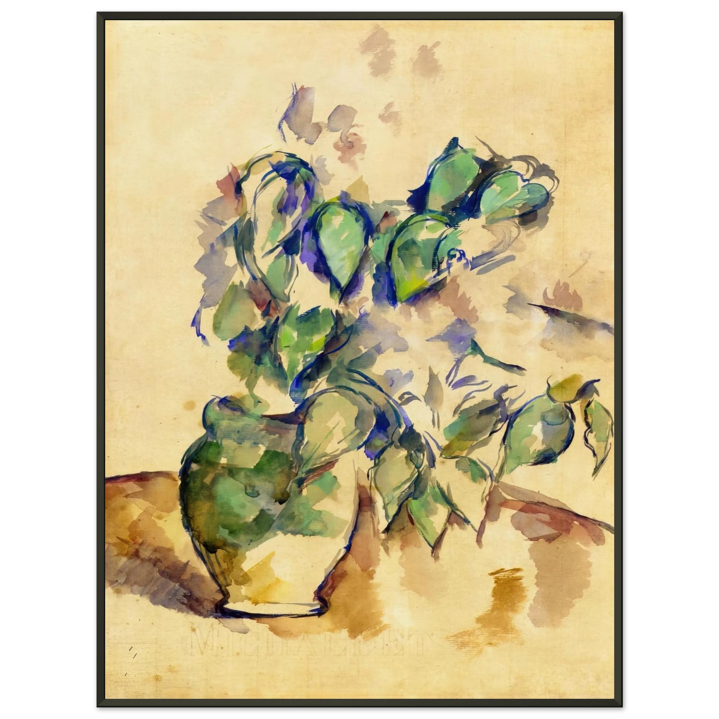 Paul Cezanne  Leaves in a Green Pot Framed Art Print  - Aluminum Frame - 70x100 cm / 28x40 inches