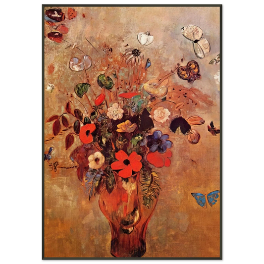 Odilon Redon  VASE WITH FLOWERS AND BUTTERFLIES Framed Art Print  - Aluminum Frame - 21x29.7 cm / 8x12"