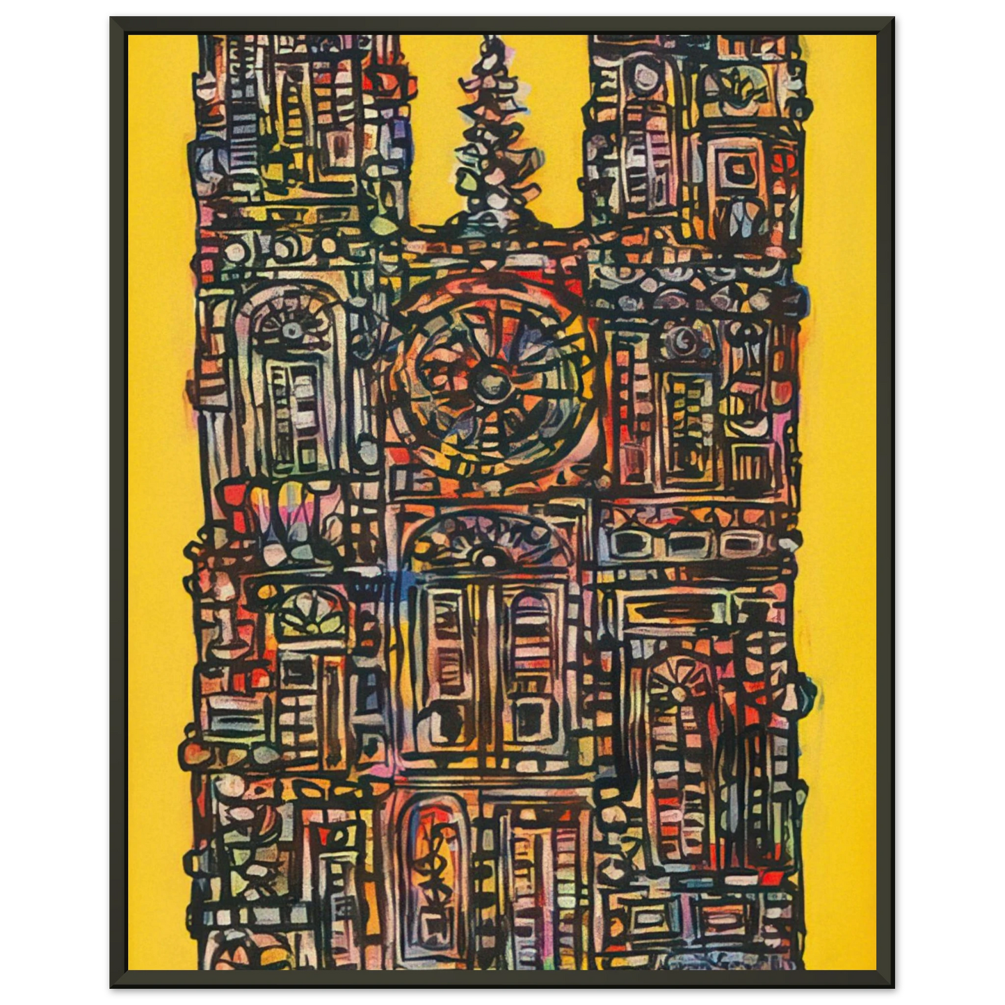 Rene Portocarrero  CATHEDRAL IN YELLOW 1961 Framed Art Print  - Aluminum Frame - 70x100 cm / 28x40 inches
