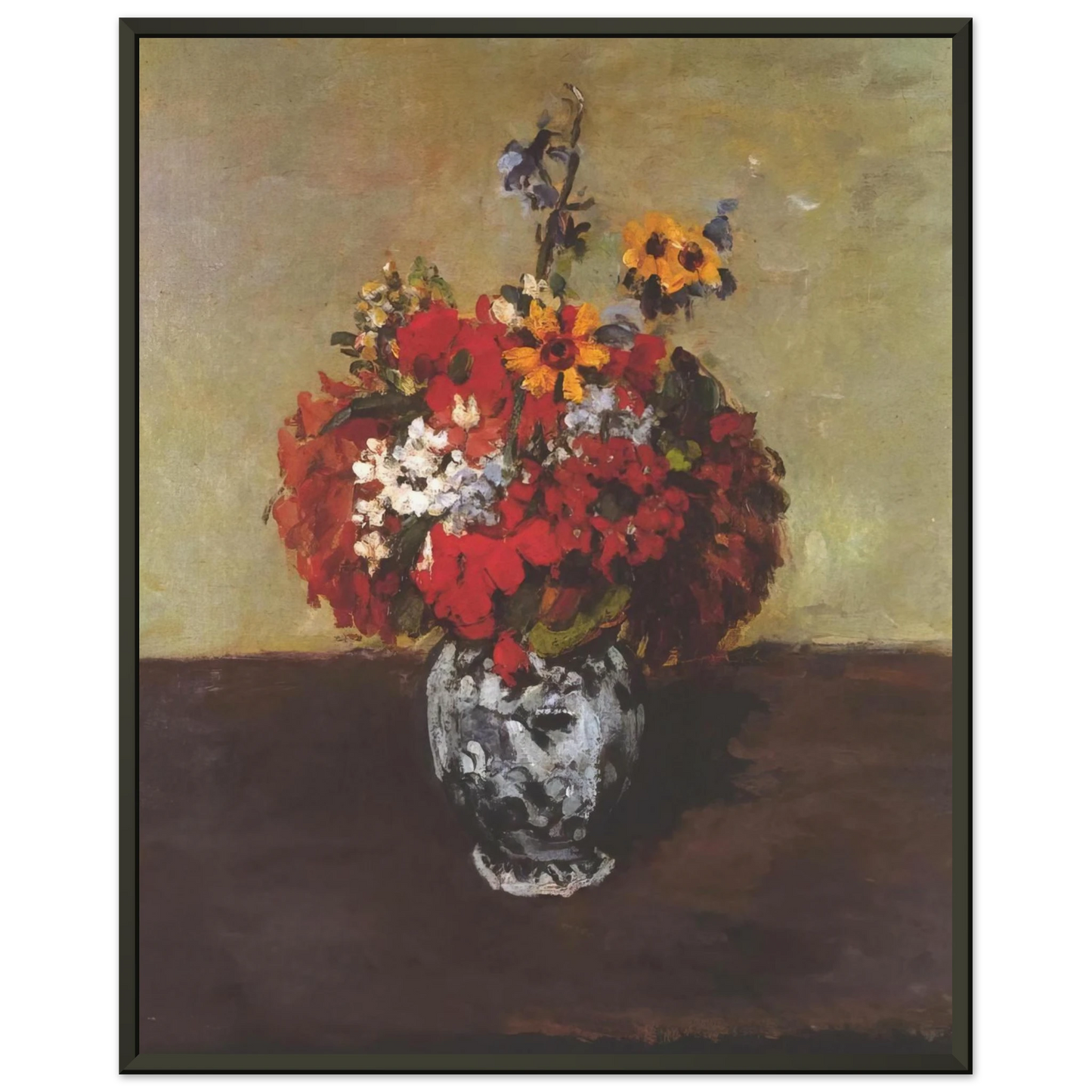 Paul Cezanne  Dahlias In A Delft Vase Framed Art Print  - Aluminum Frame - 60x80 cm / 24x32 inches