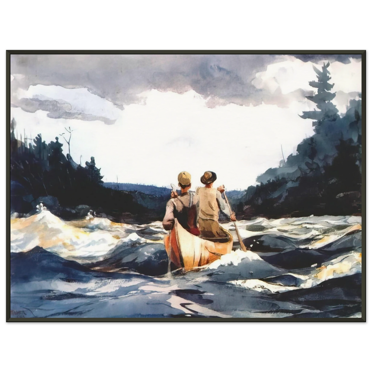 Winslow Homer  CANOE IN THE RAPIDS Framed Art Print  - Aluminum Frame - 40x50 cm / 16x20 inches