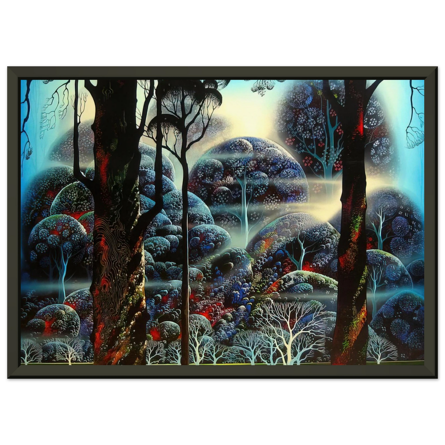 Eyvind Earle  Mist in the Dark Woods Framed Art Print  - Aluminum Frame - 60x80 cm / 24x32 inches