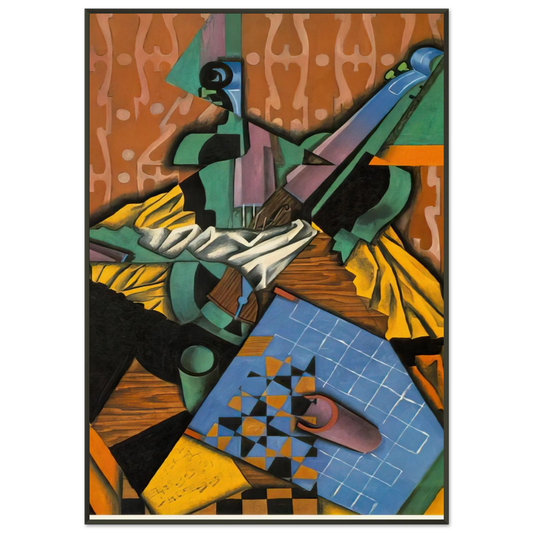 Juan Gris  PHOTOGRAPH OF VIOLIN AND CHECKERBOARD 1913 Framed Art Print  - Aluminum Frame - 21x29.7 cm / 8x12"