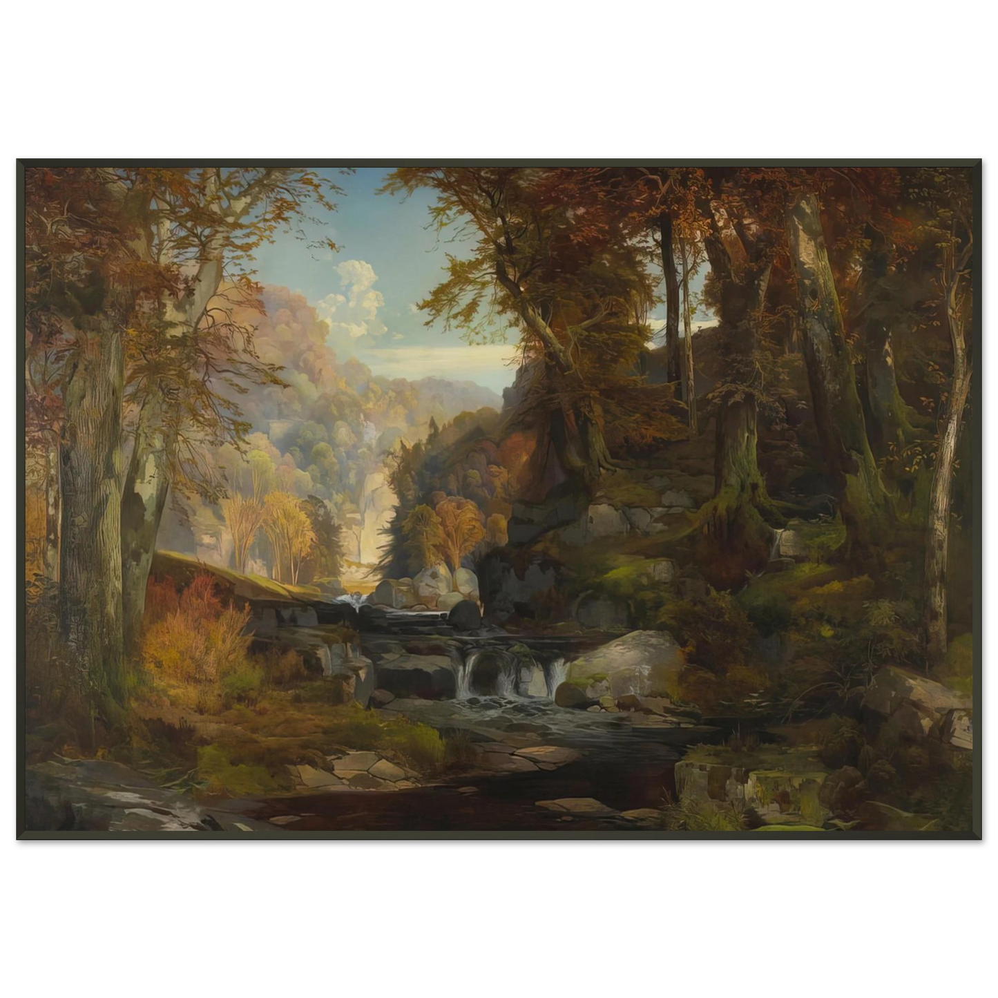 Thomas Moran  A Scene on the Tohickon Creek Autumn Framed Art Print  - Aluminum Frame - 21x29.7 cm / 8x12"
