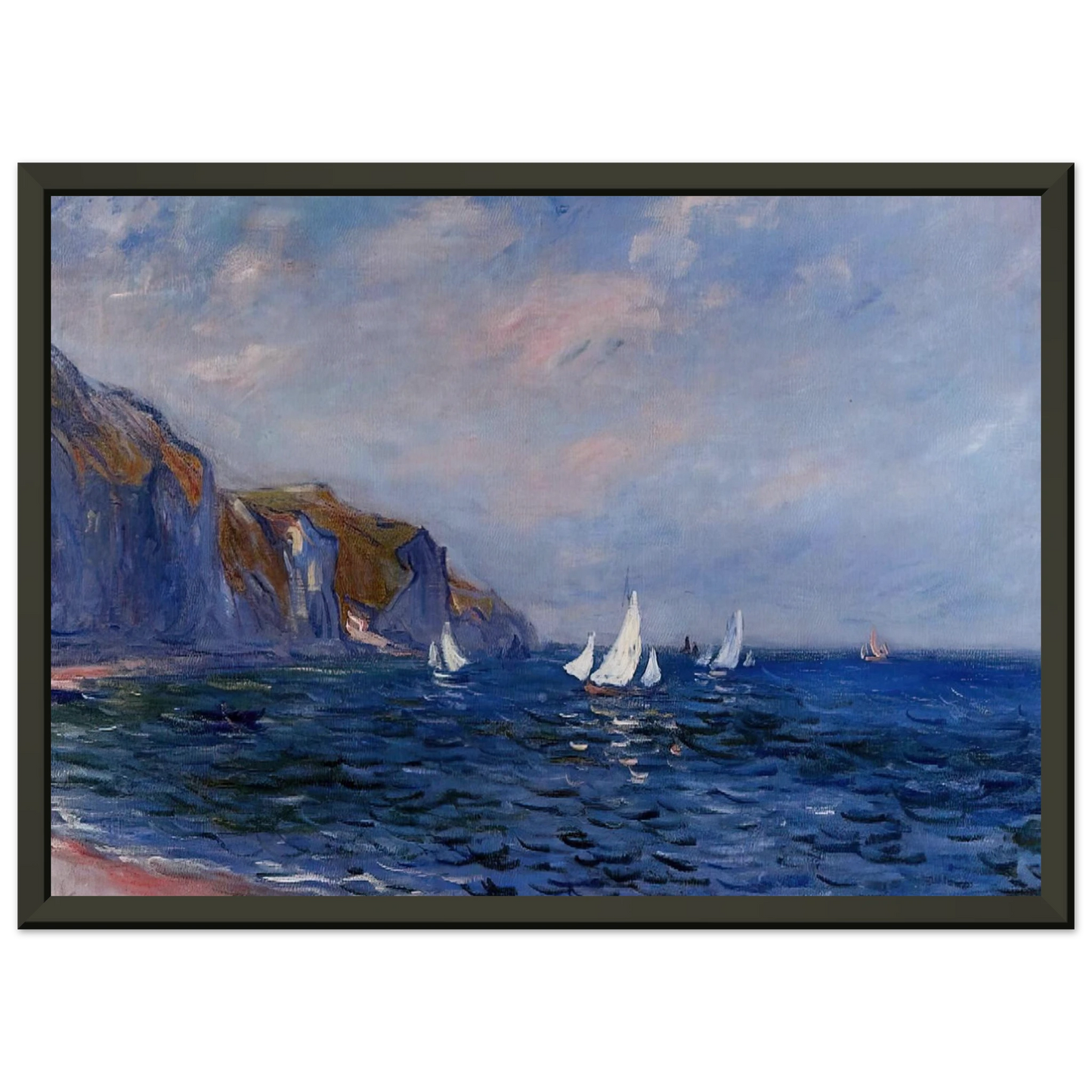 claude monet  Cliffs and Sailboats at Pourville Framed Art Print  - Aluminum Frame - 70x100 cm / 28x40 inches