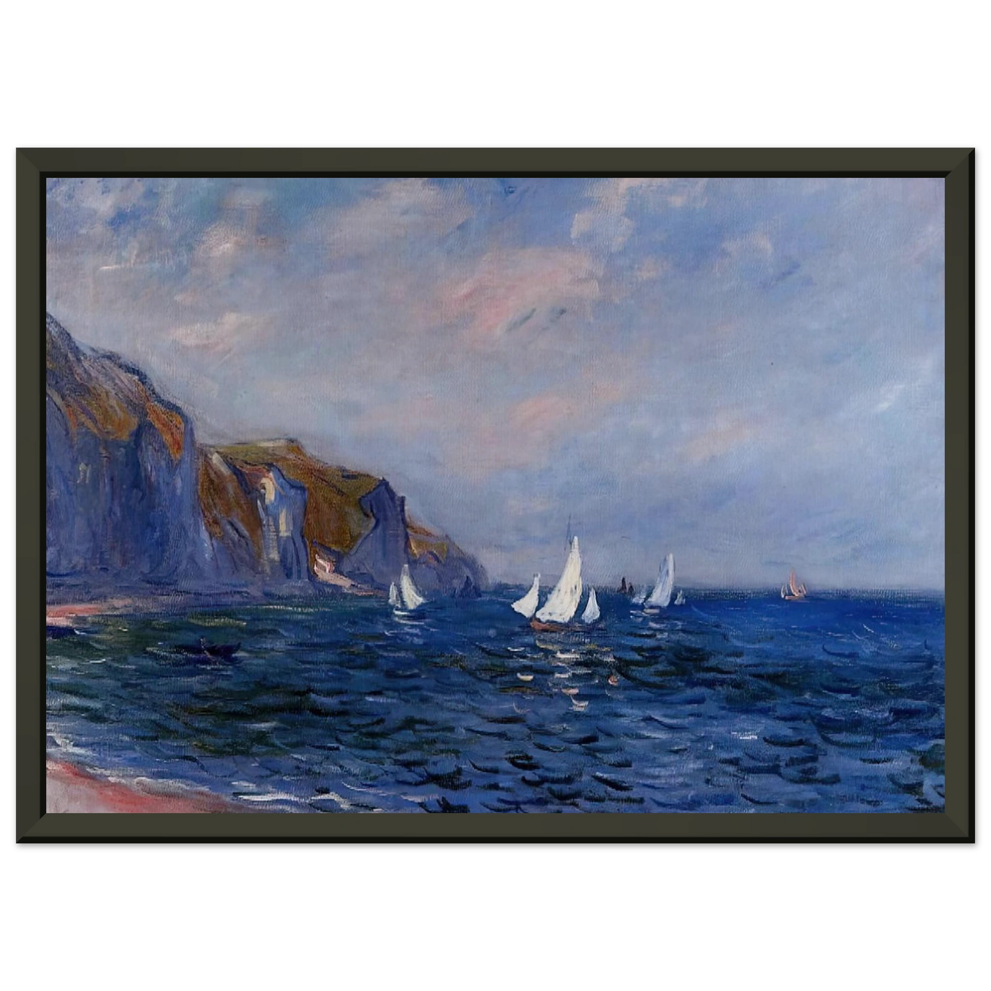 claude monet  Cliffs and Sailboats at Pourville Framed Art Print  - Aluminum Frame - 70x100 cm / 28x40 inches