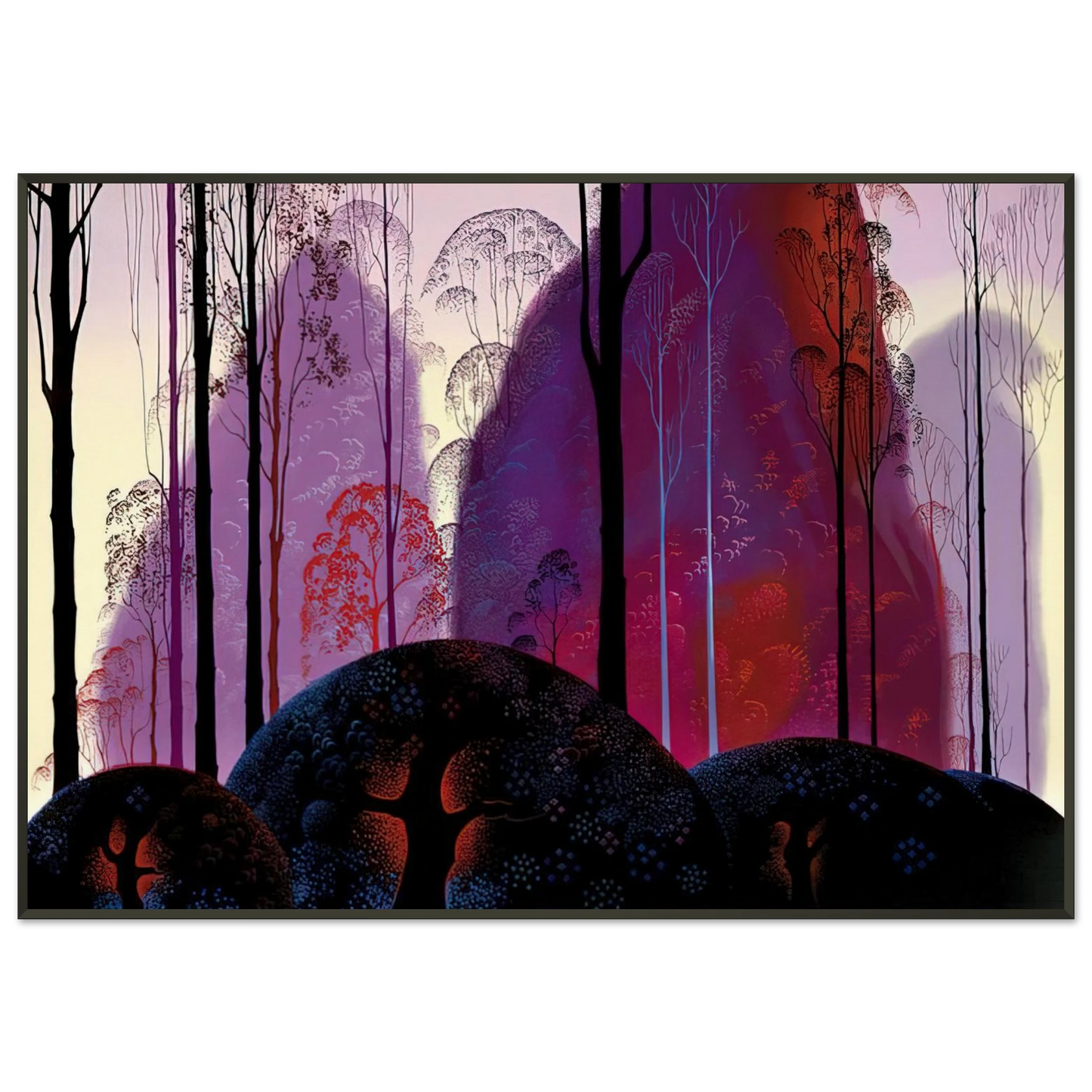 Eyvind Earle  Mauve Red and Purple Framed Art Print  - Aluminum Frame - 21x29.7 cm / 8x12"