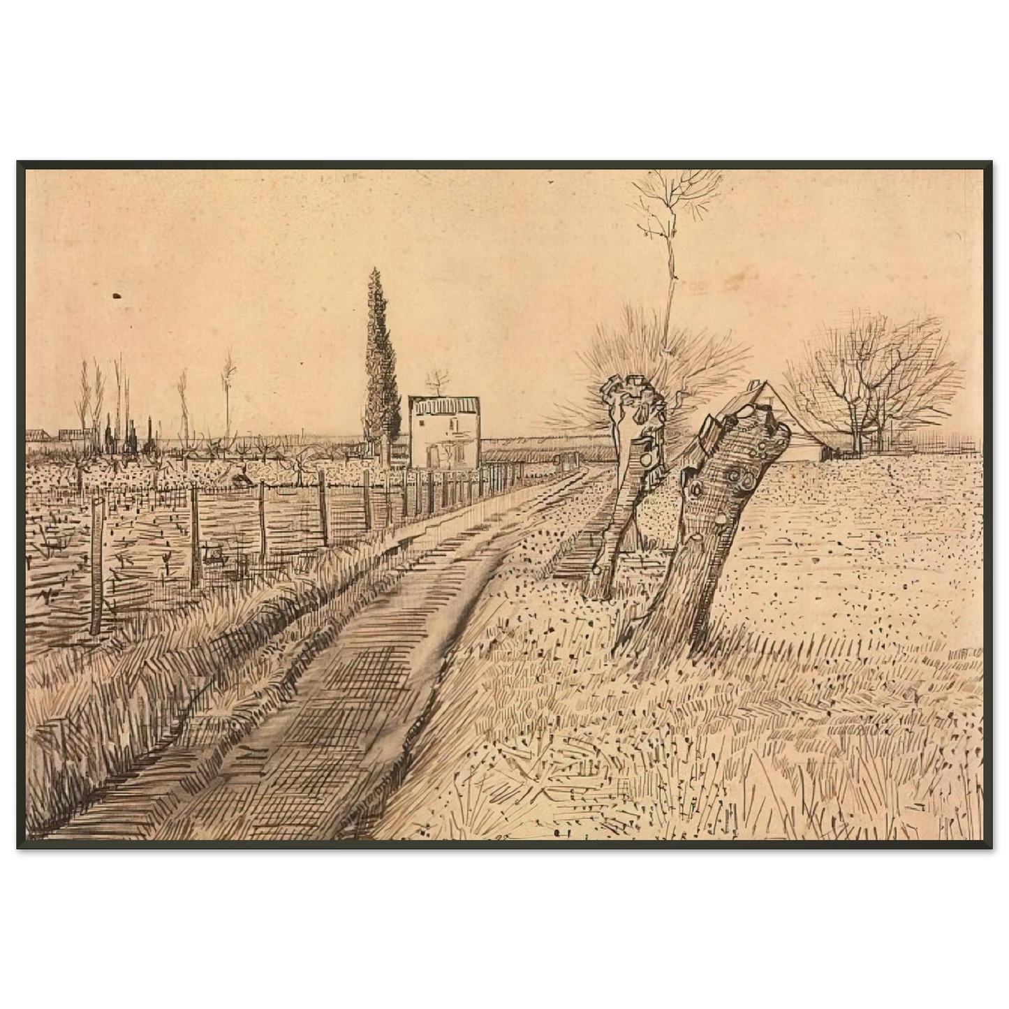 Vincent van Gogh  Landscape with Path and Pollard Trees Framed Art Print  - Aluminum Frame - 21x29.7 cm / 8x12"